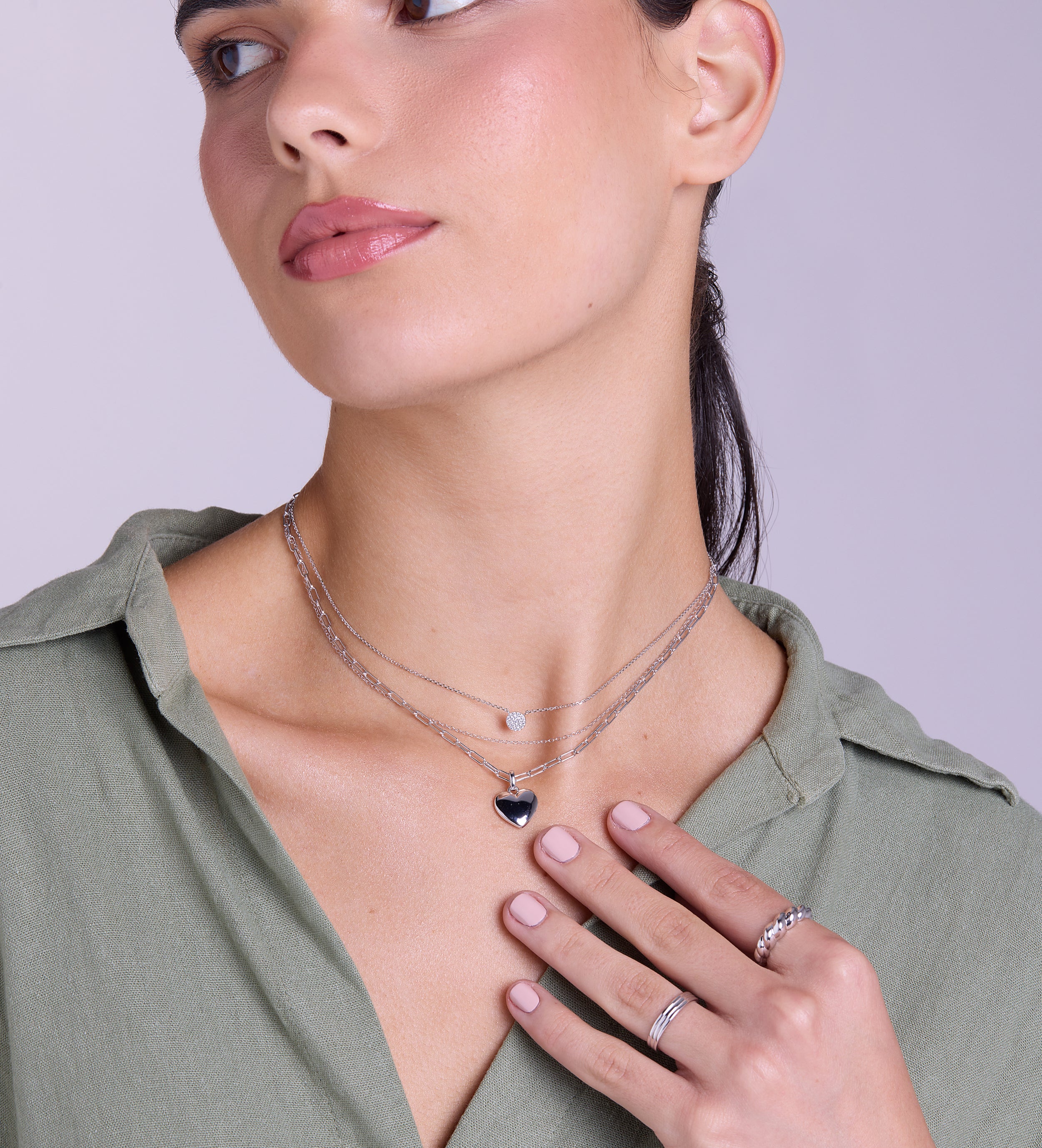 Round Pave Cluster Necklace in Silver