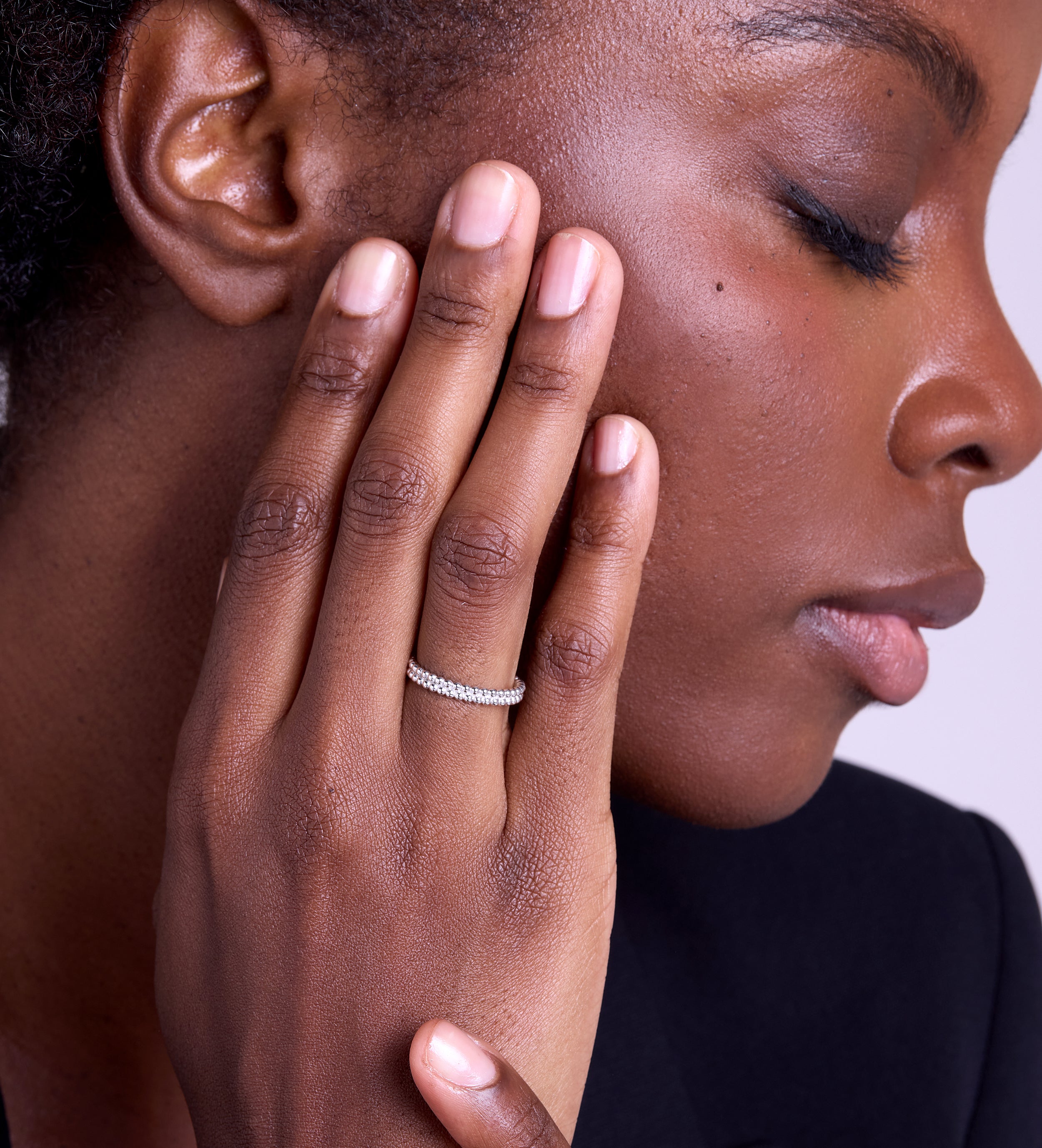 Double Beaded Stacker Ring in Silver