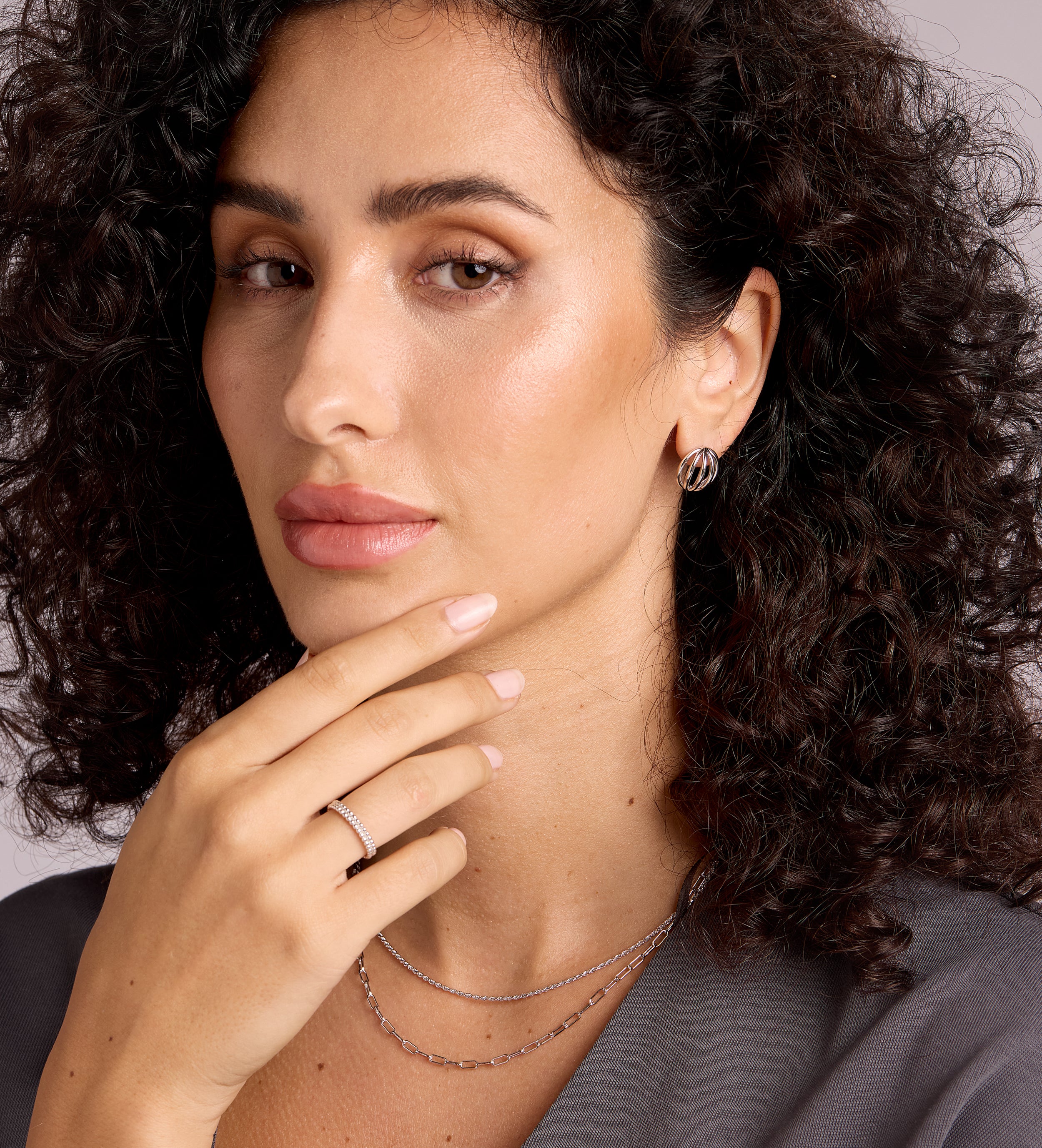 Double Beaded Stacker Ring in Silver