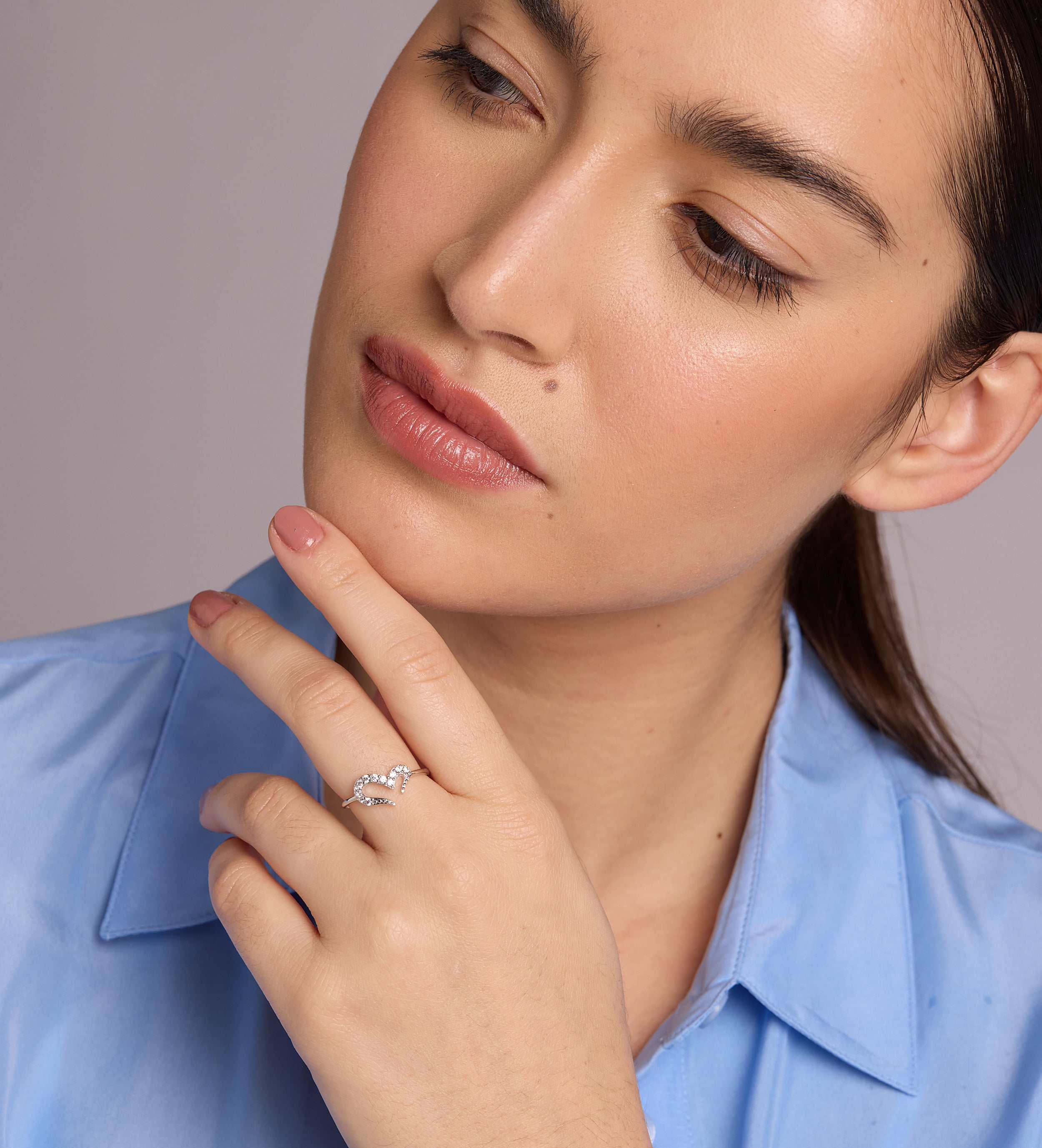 Pave Heart Silhouette Ring in Silver