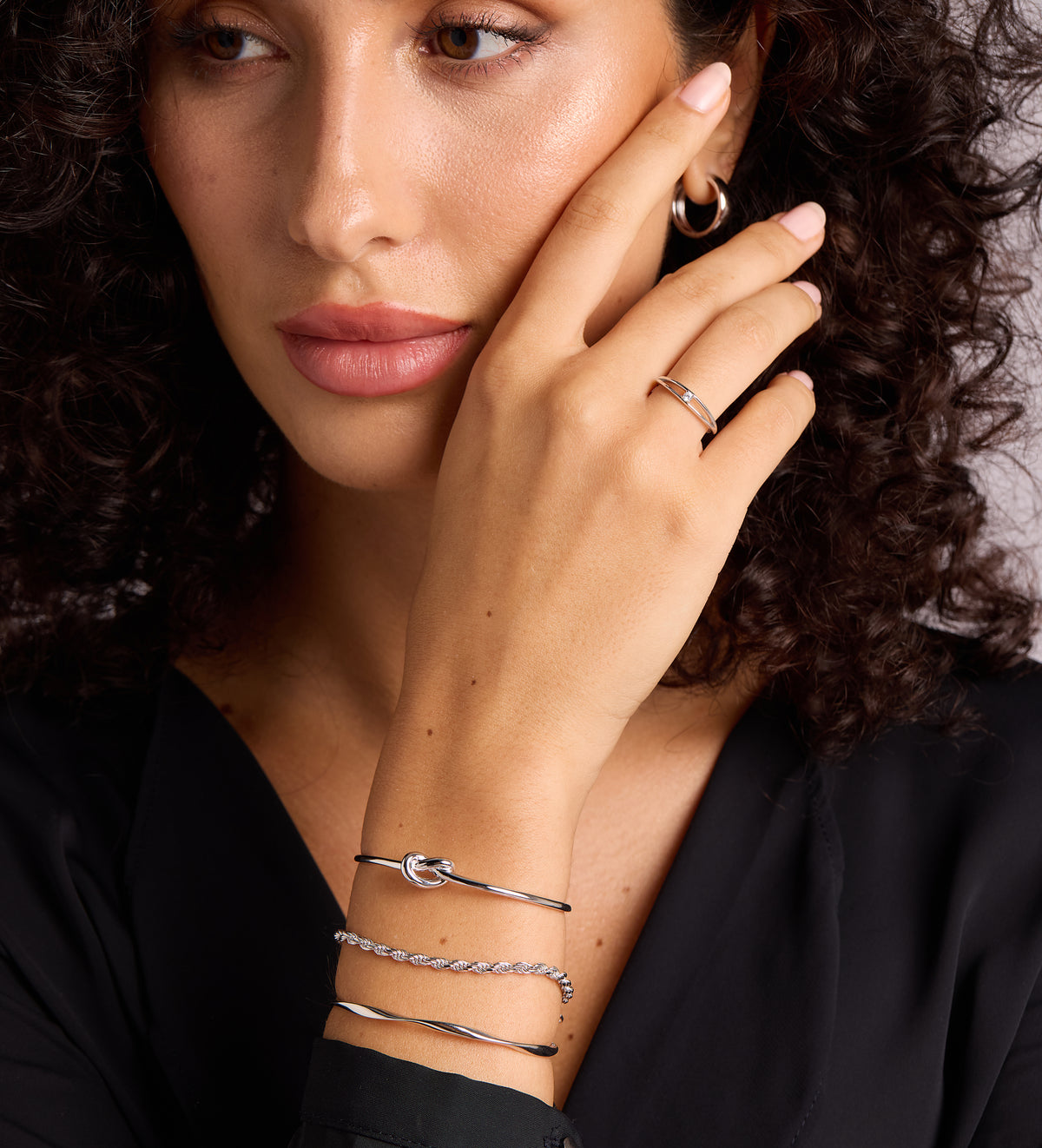 Ripple Wave Cuff Bracelet in Rhodium Plating on 925 Silver - Ash & Harry