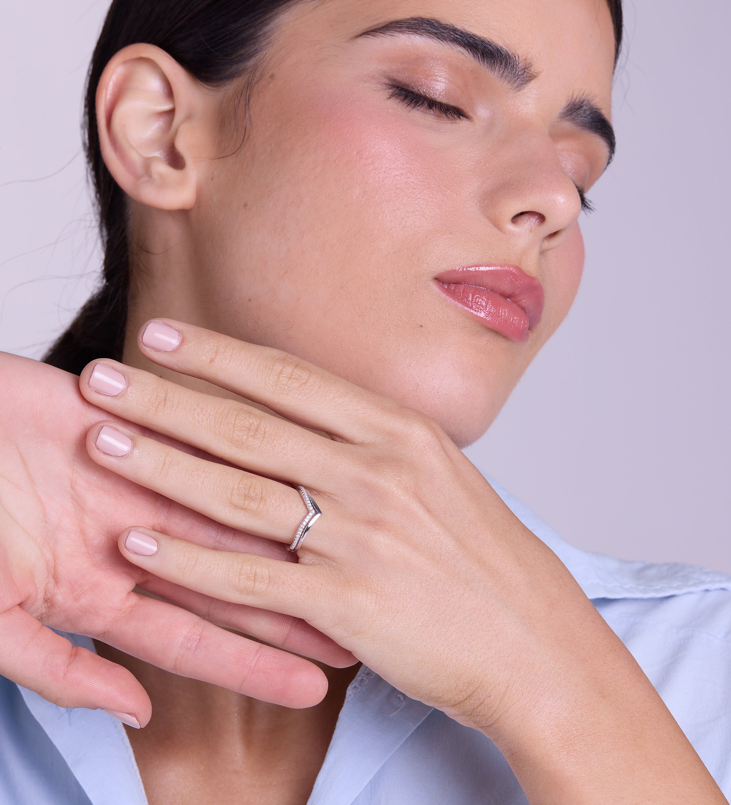 Pave Wishbone Ring in Silver