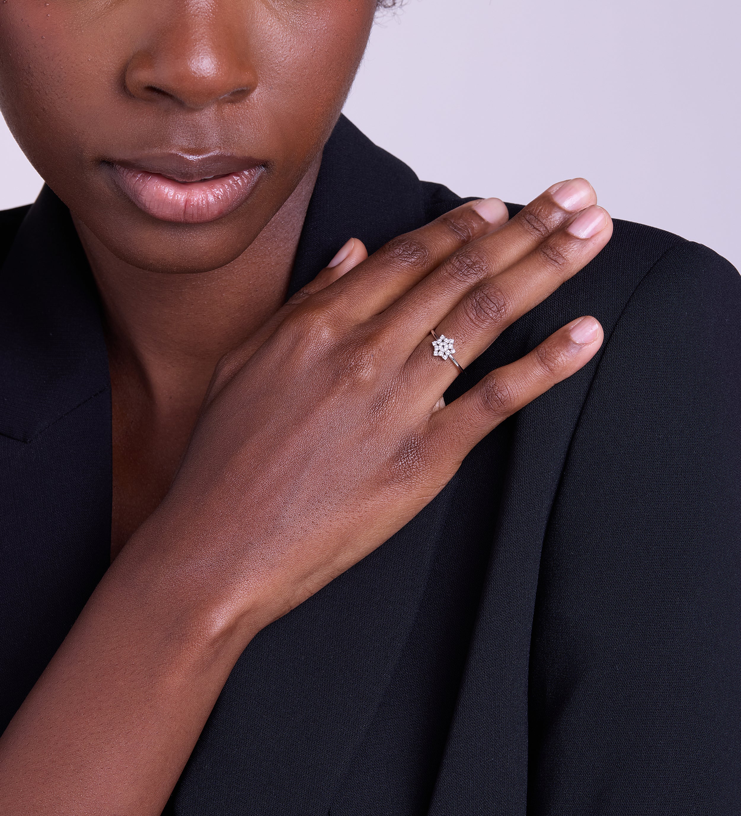 Pave Flower Ring in Silver