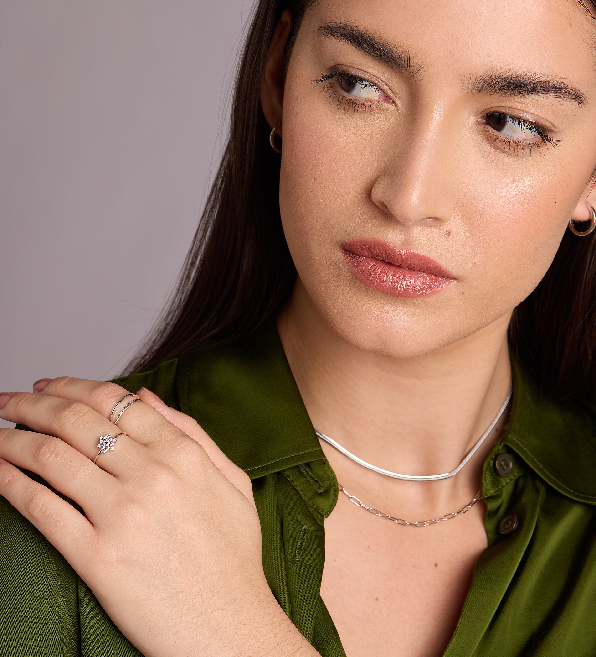 Pave Flower Ring in Silver