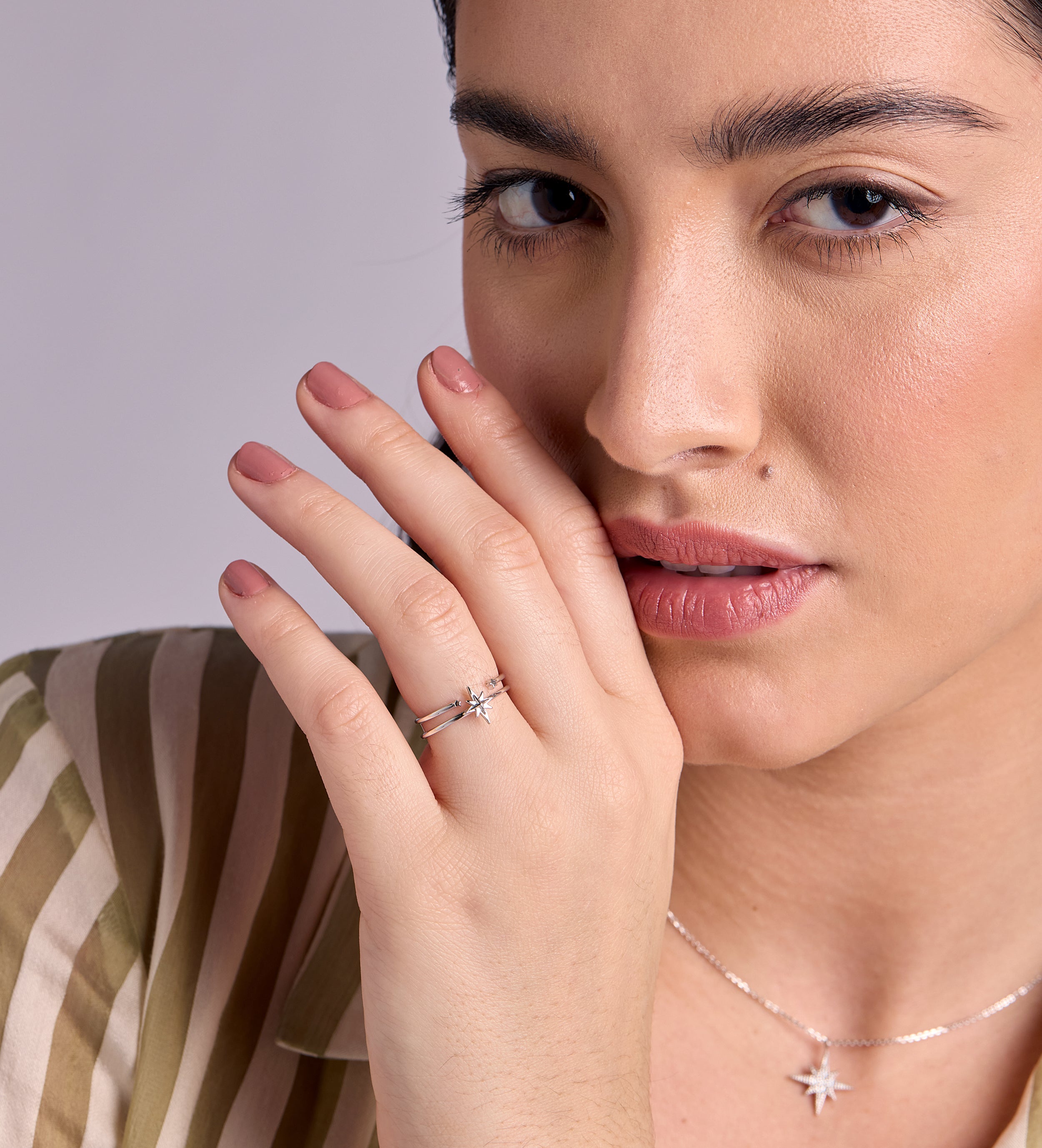 Double Band Starburst Ring in Silver