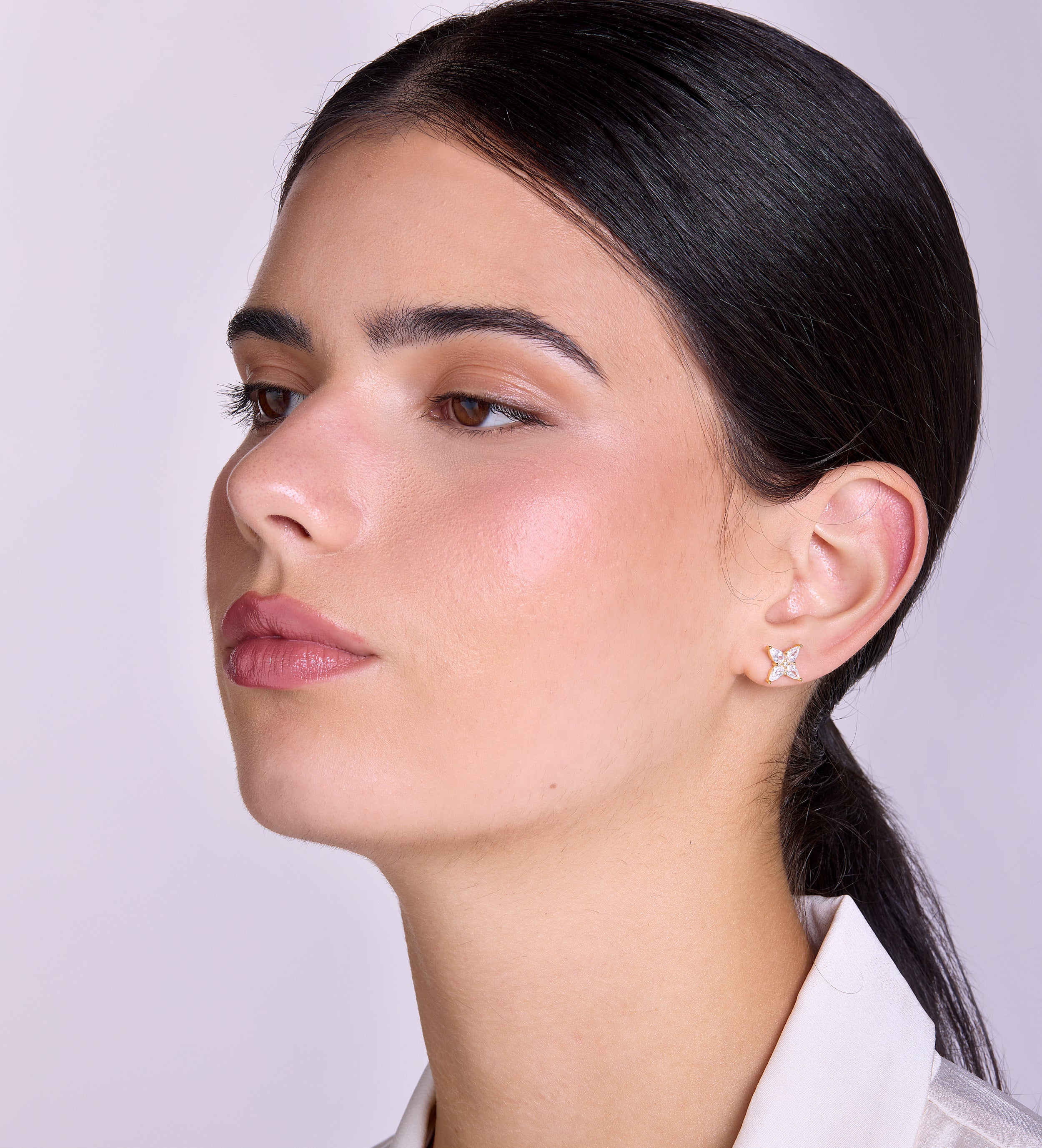 Pave Flower Studs in Gold