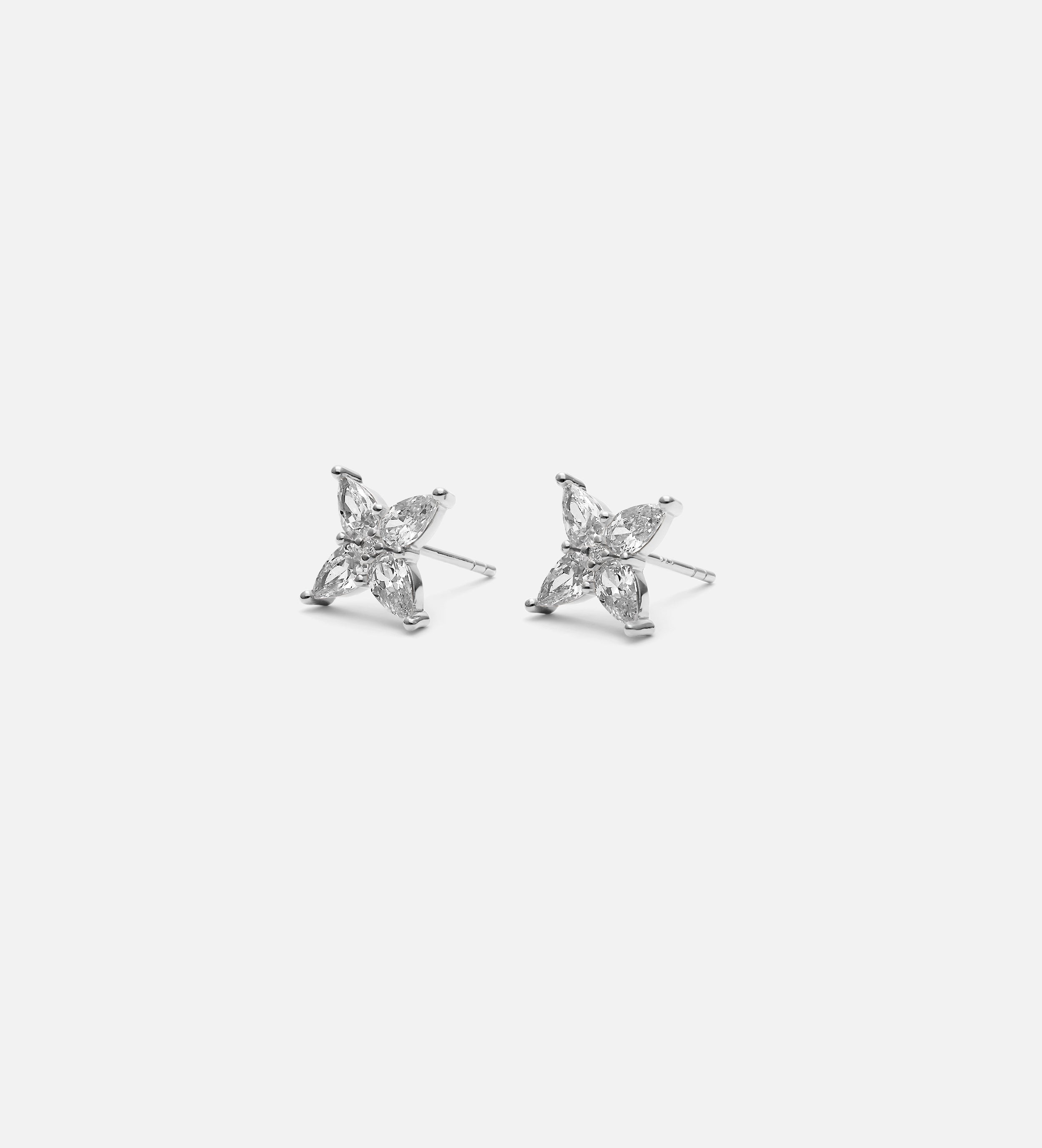 Pave Flower Studs in Silver