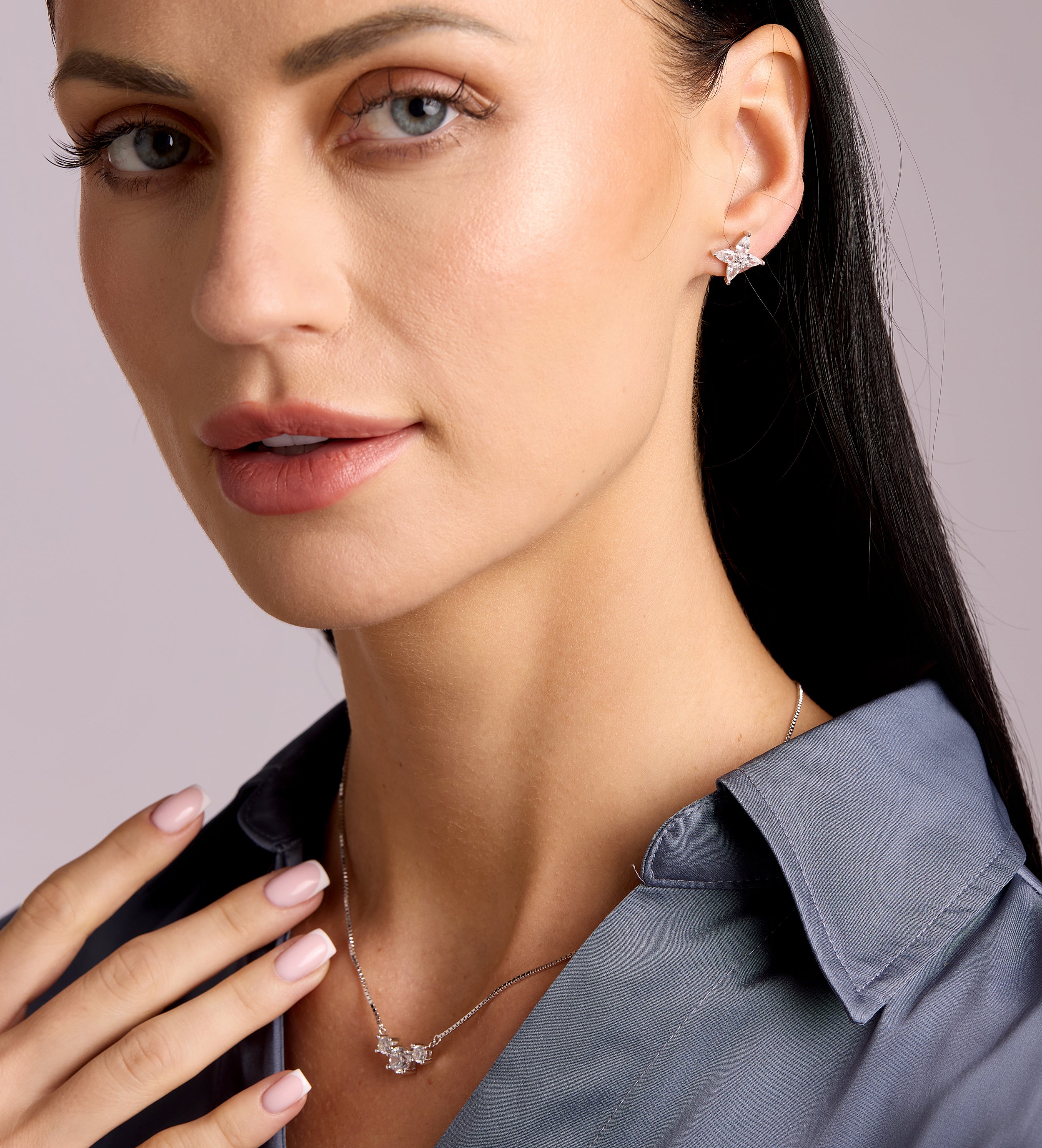 Pave Flower Studs in Silver