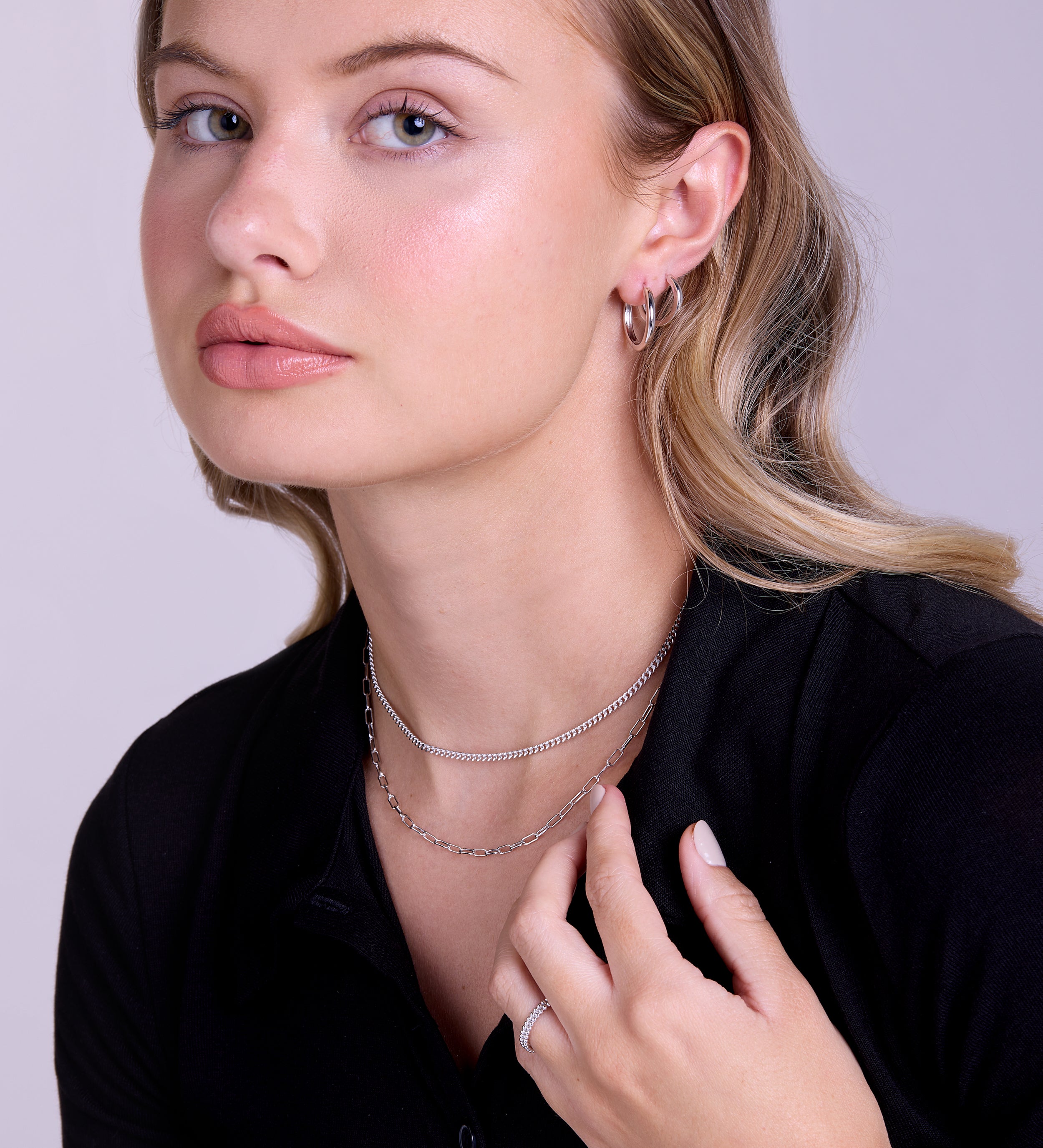 Tube Medium Hoops in Silver