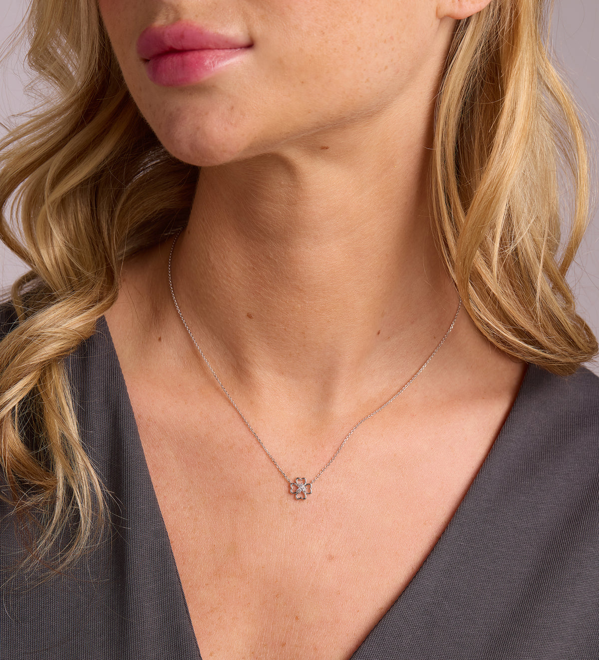 Lucky Clover Necklace in Rhodium Plating on 925 Silver - Ash & Harry