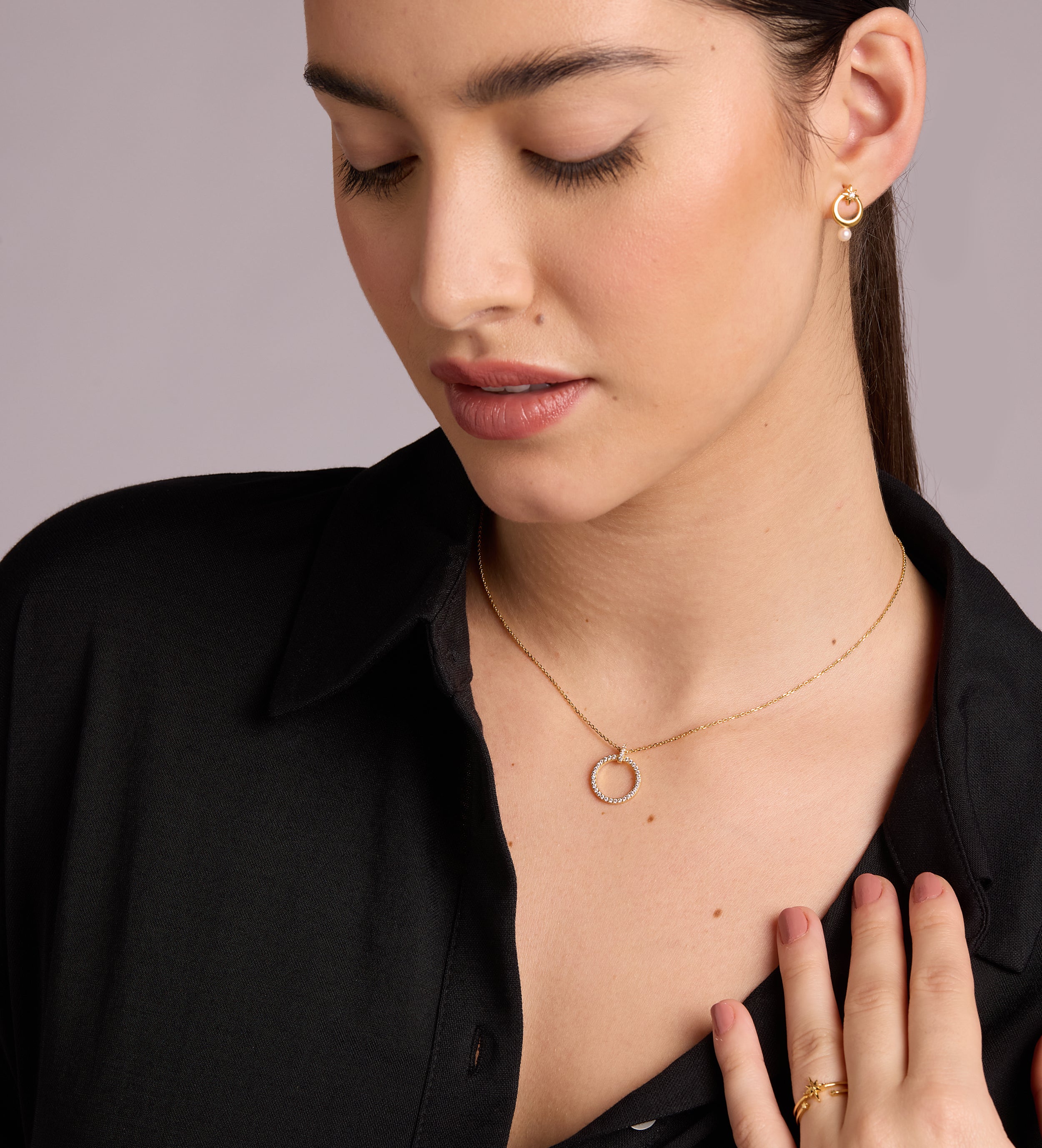 Gemstone Ring Necklace in Gold