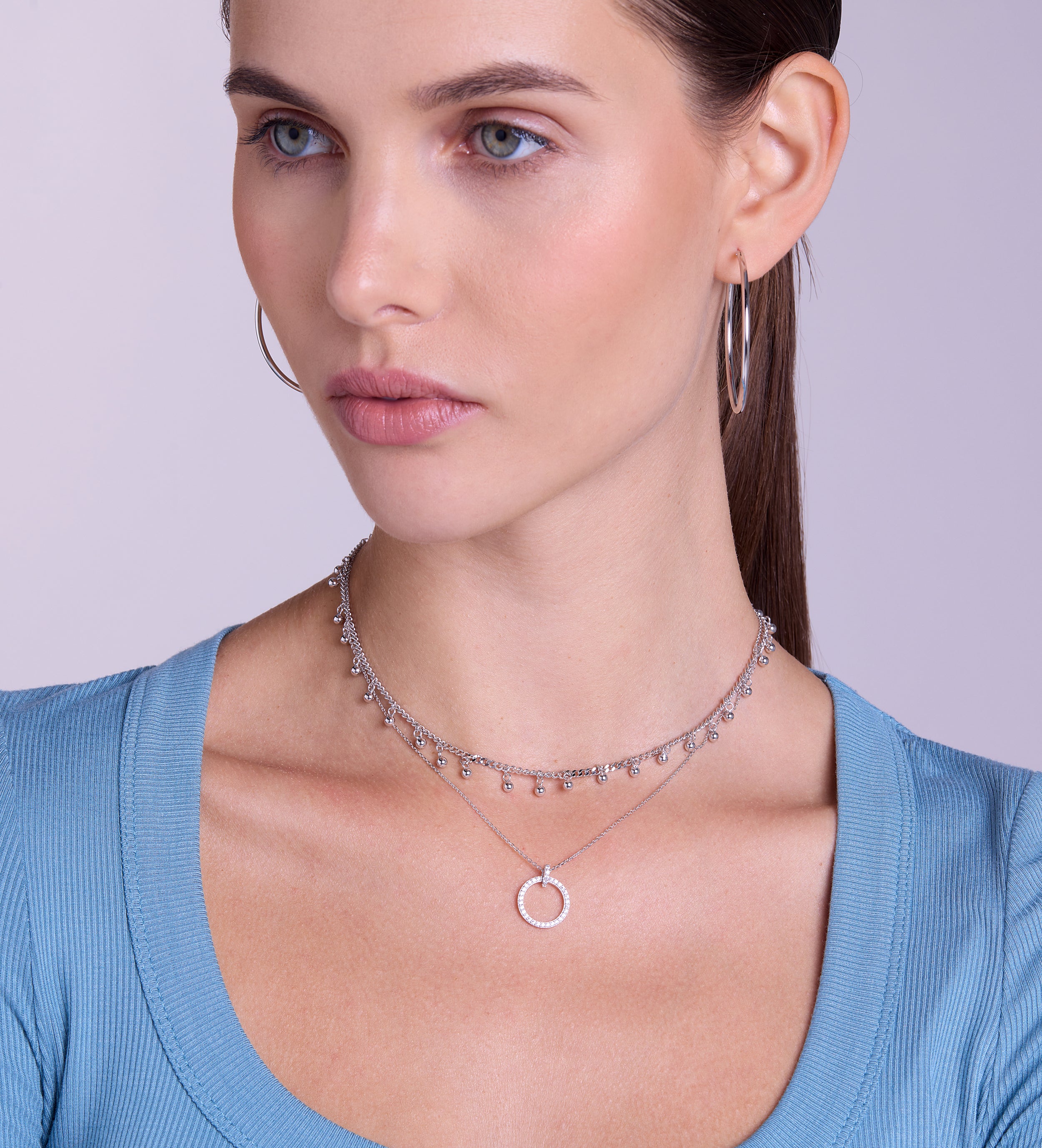 Gemstone Ring Necklace in Silver