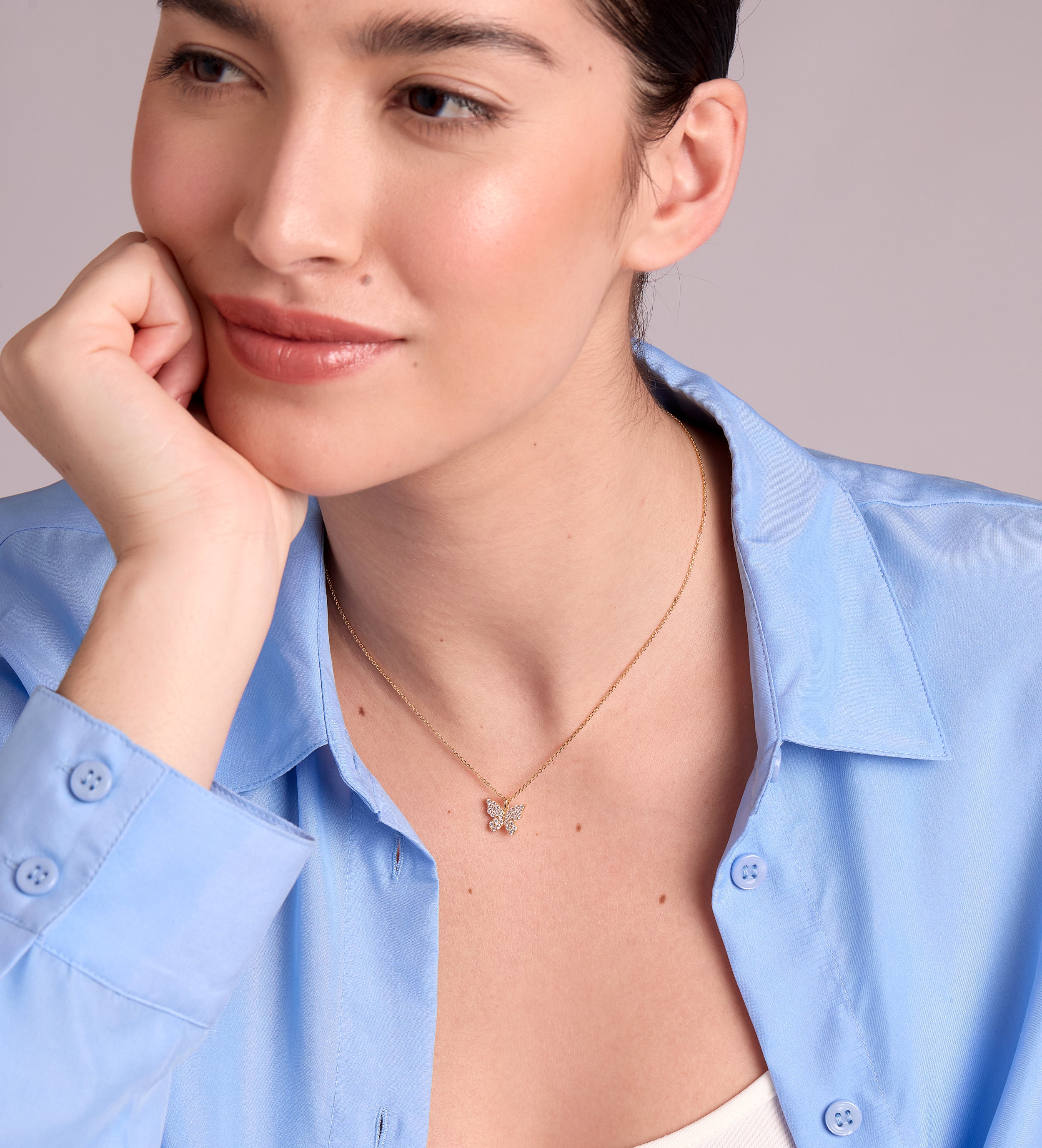 Pave Butterfly Necklace in Gold