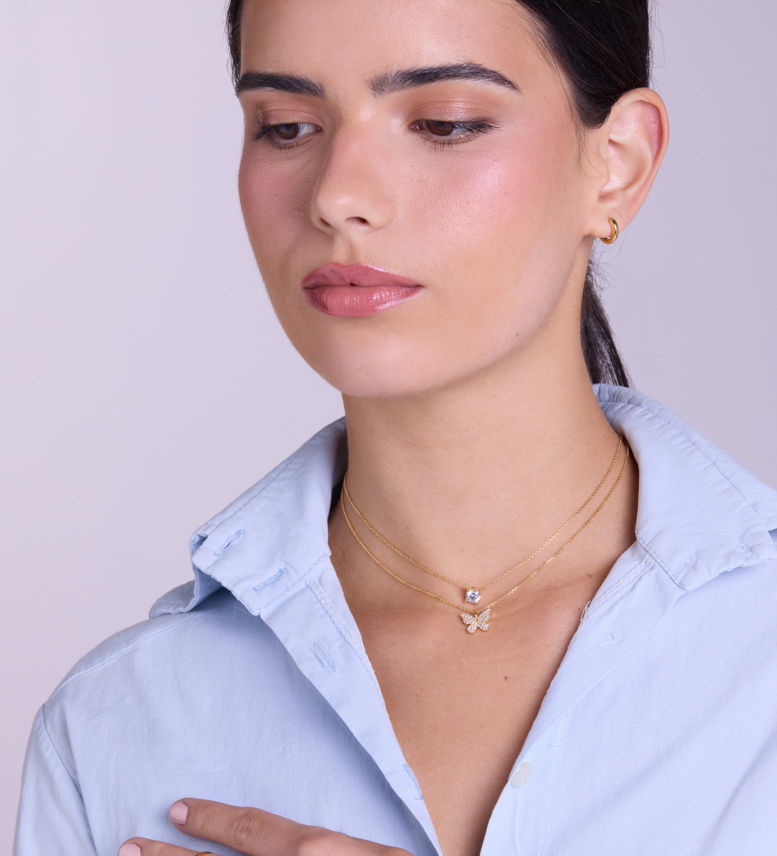 Pave Butterfly Necklace in Gold