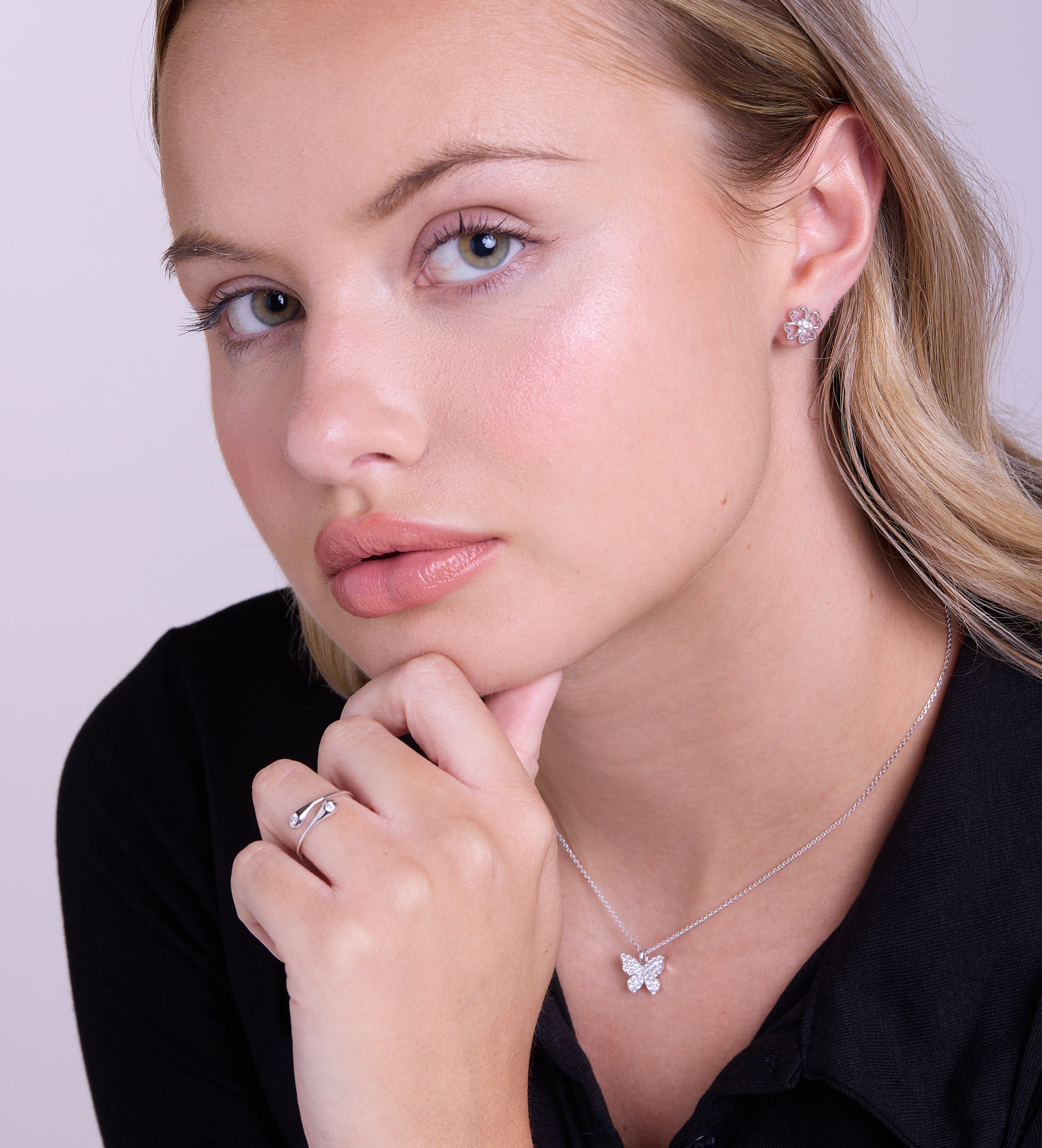 Pave Butterfly Necklace in Silver