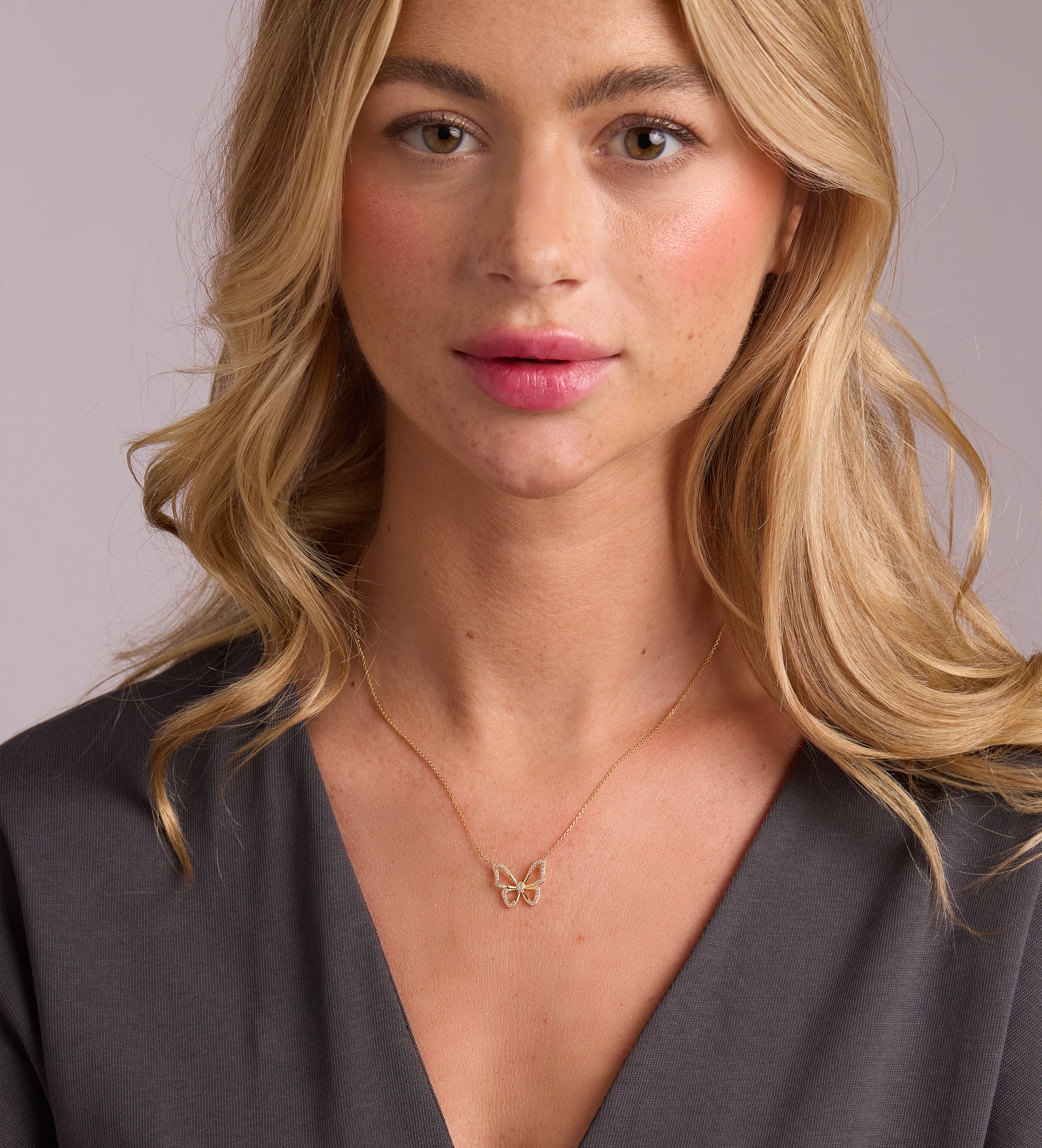 Pave Butterfly Silhouette Necklace in Gold