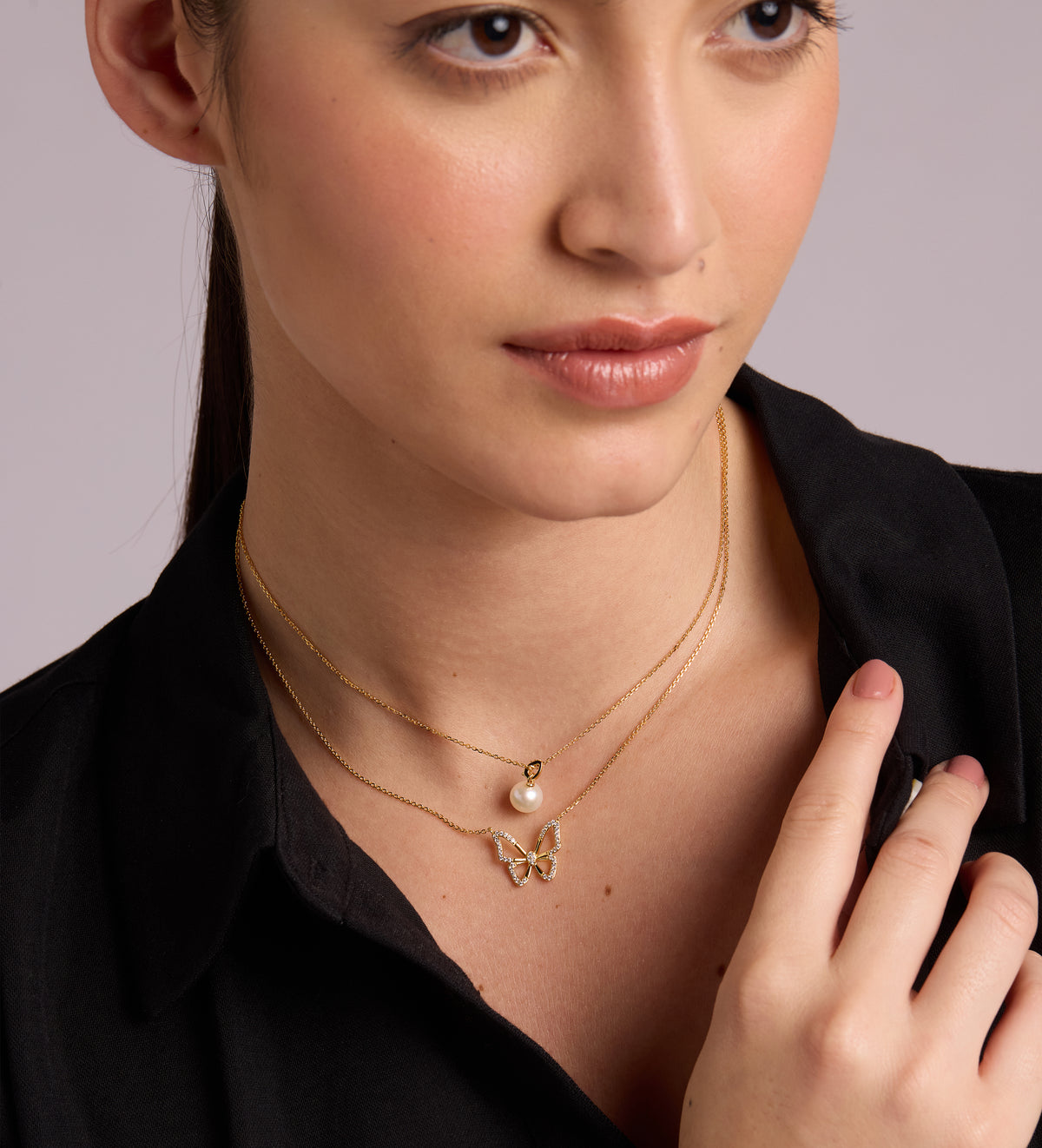 Pave Butterfly Silhouette Necklace in 18k Gold Plating on 925 Silver - Ash & Harry