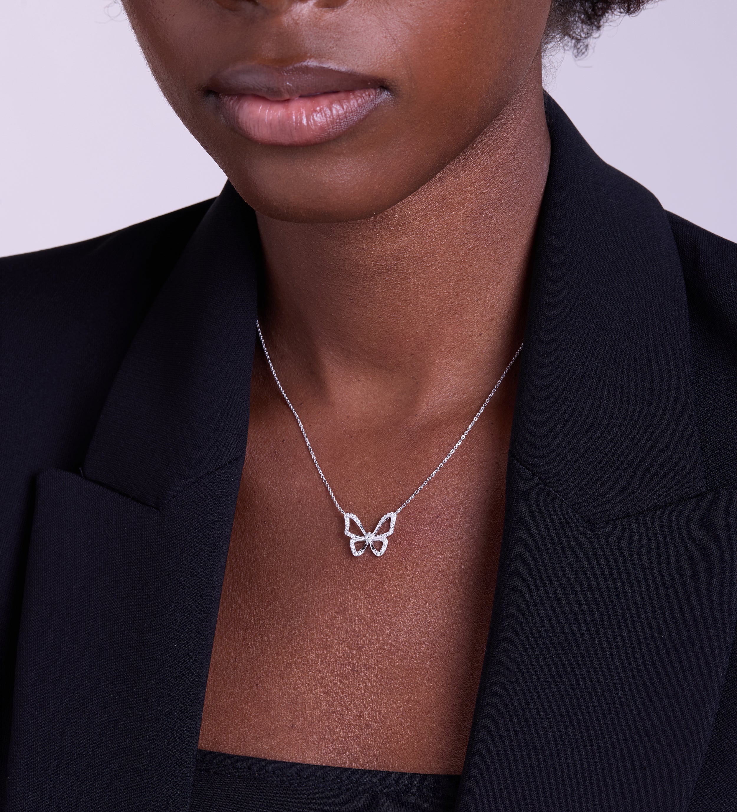Pave Butterfly Silhouette Necklace in Silver