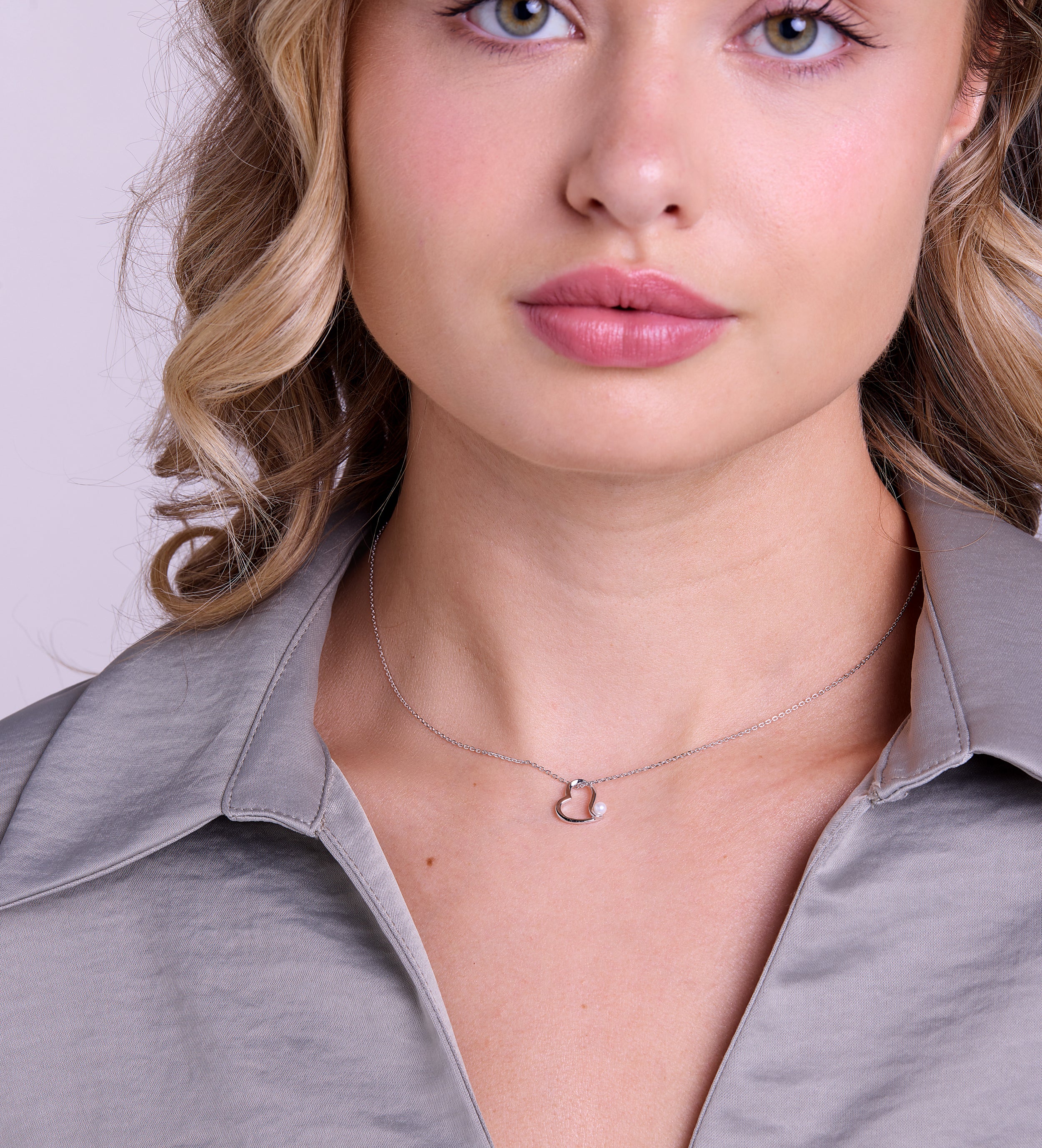 Pearl Heart Embrace Necklace in Silver
