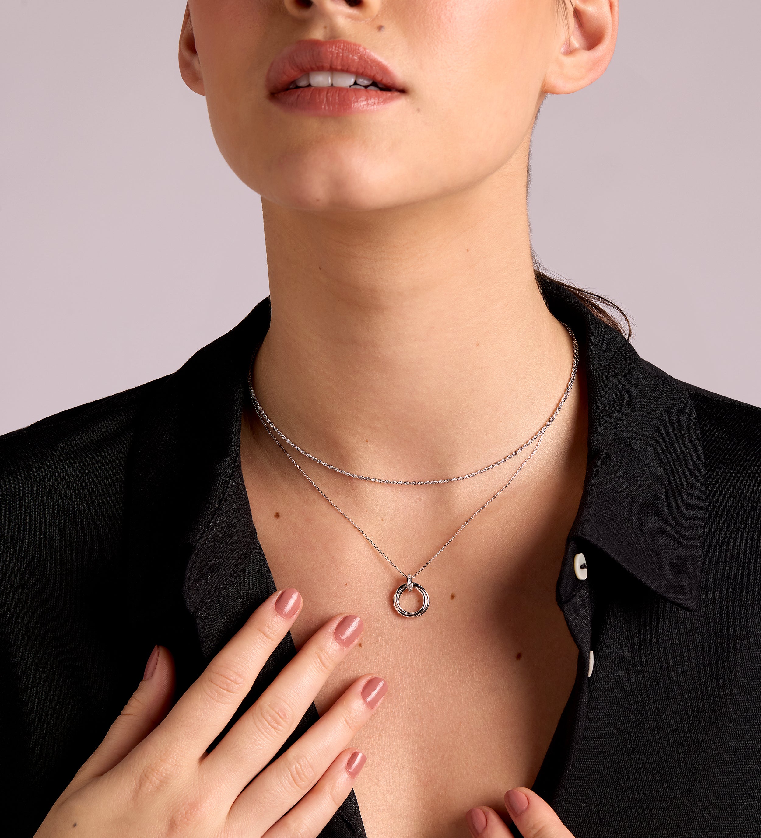 Triple Ring Necklace in Silver