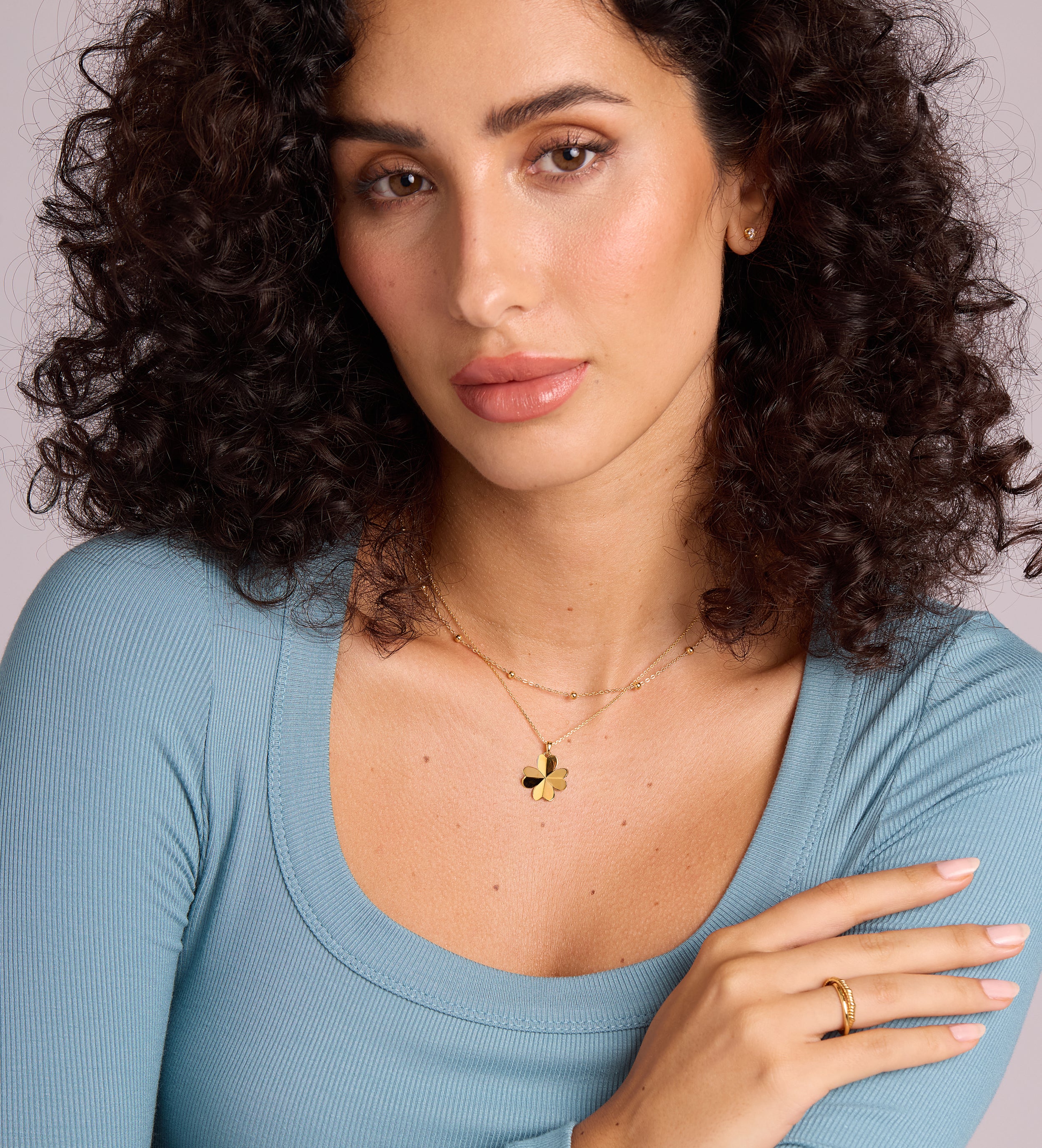 Origami Heart Clover Necklace in Gold