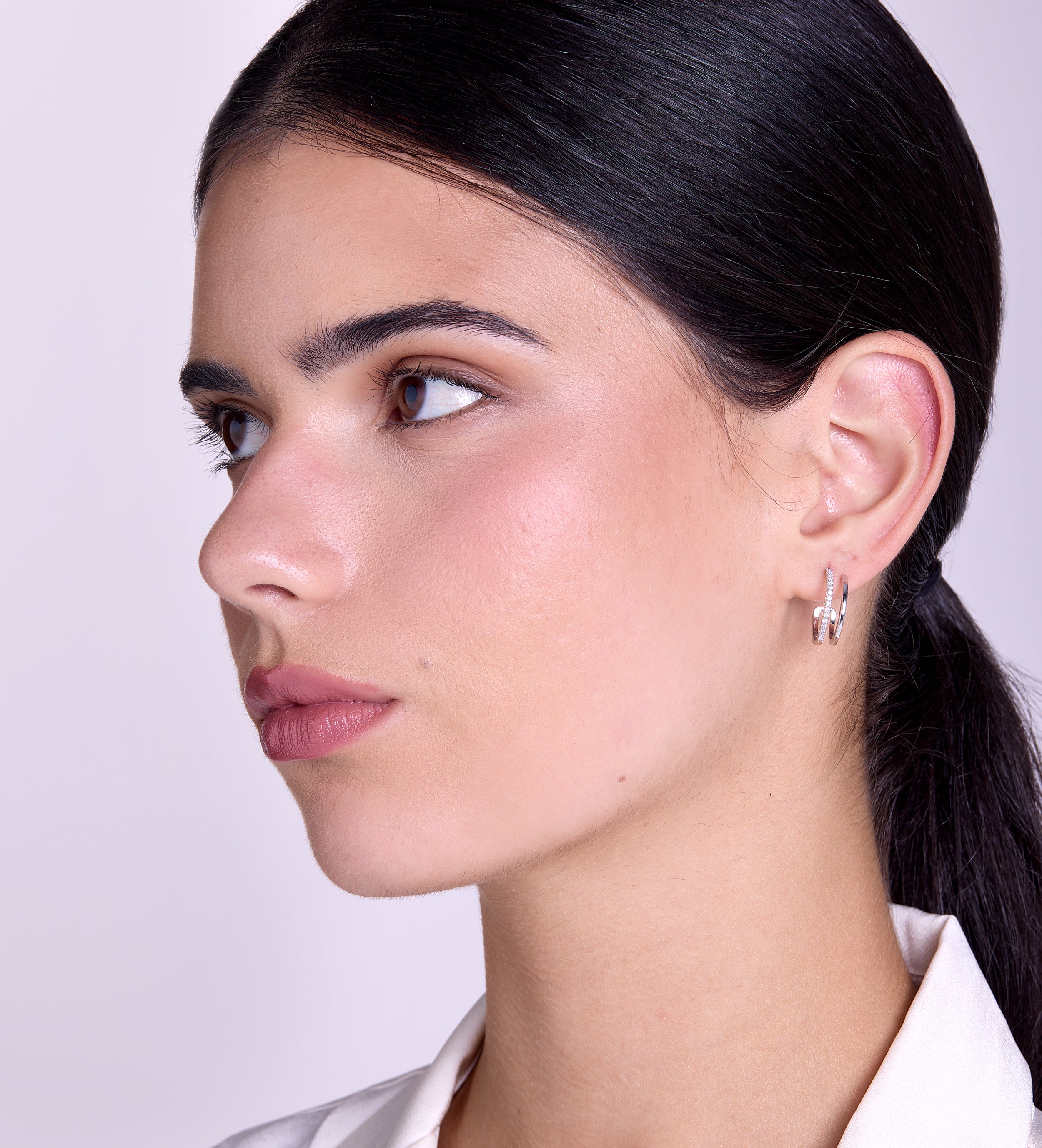 Double Huggie Earrings in Silver