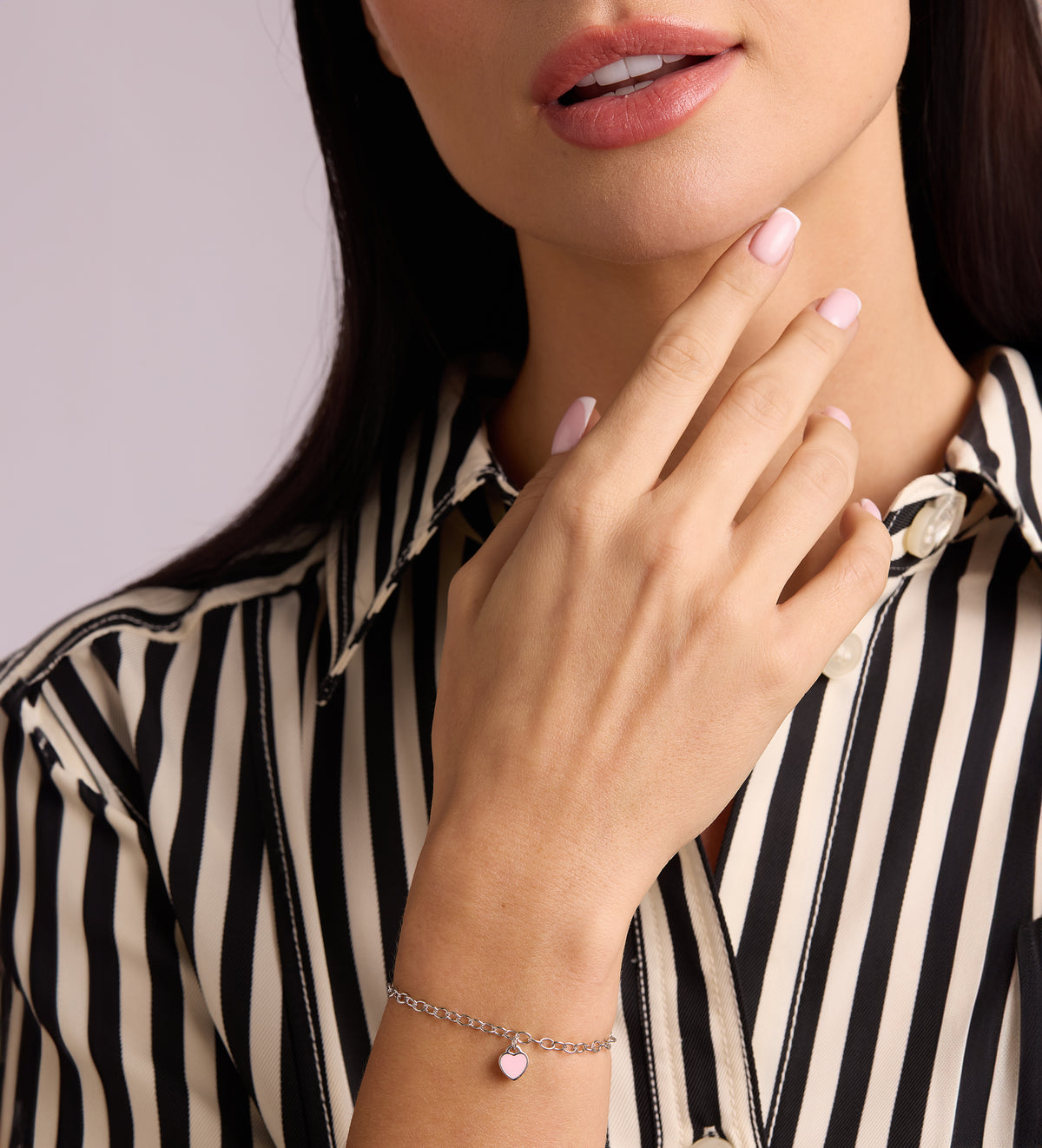 Pink Heart Chain Bracelet in Rhodium Plating on 925 Silver - Ash & Harry