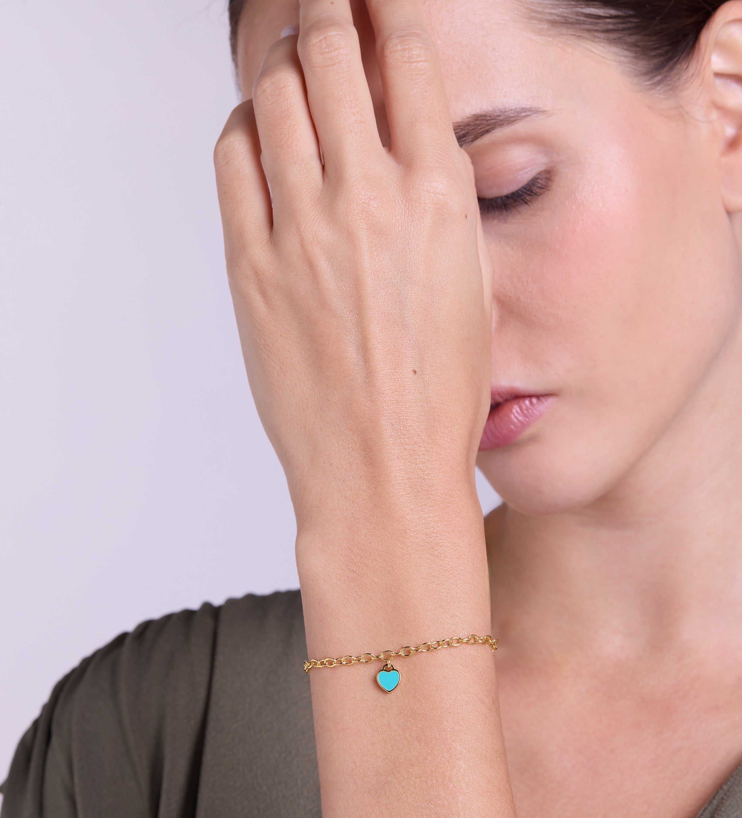 Turquoise Heart Chain Bracelet in Gold