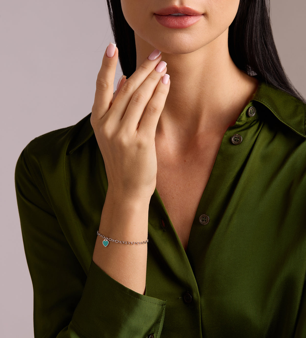 Turquoise Heart Chain Bracelet in Rhodium Plating on 925 Silver - Ash & Harry