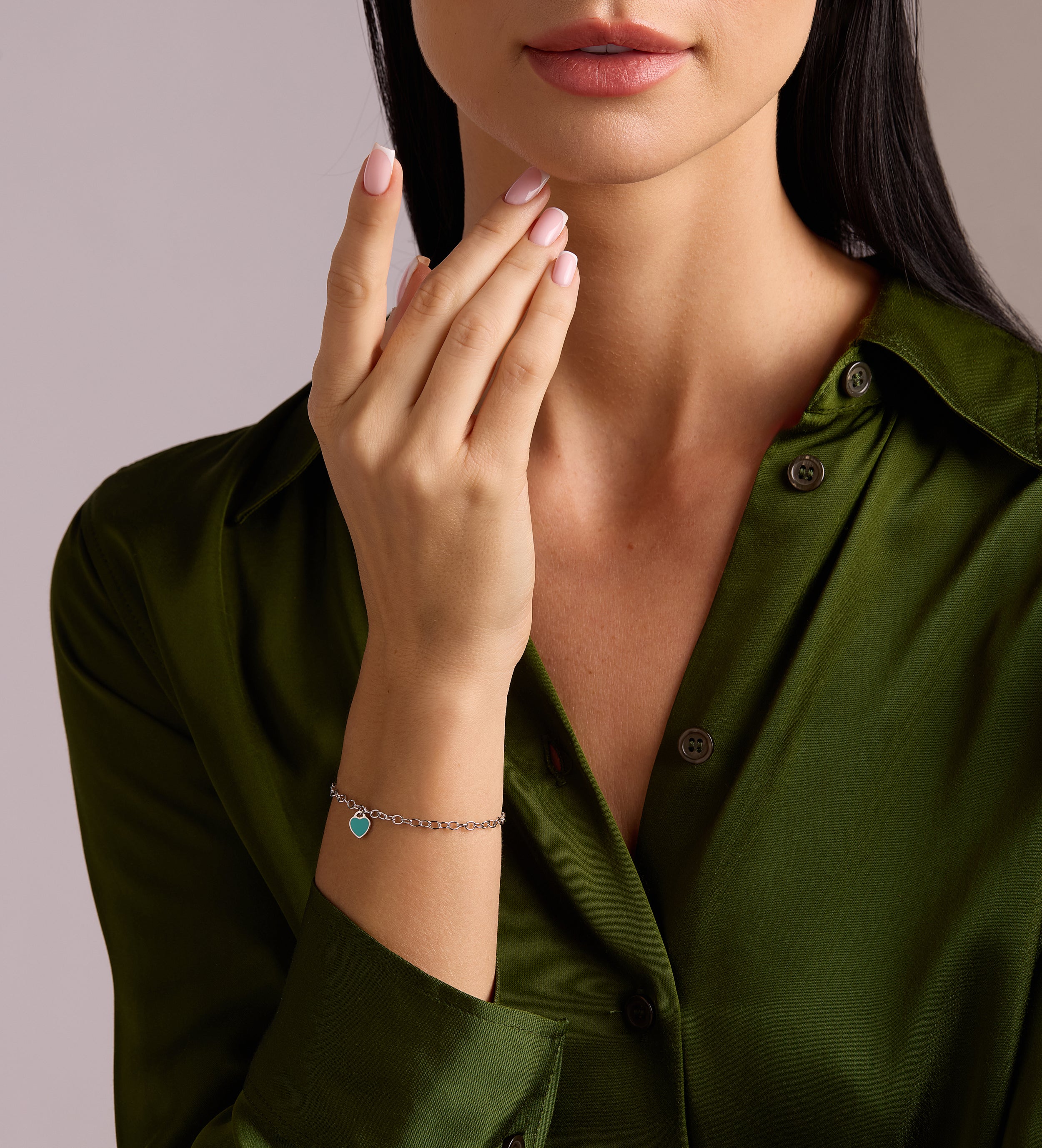 Turquoise Heart Chain Bracelet in Silver