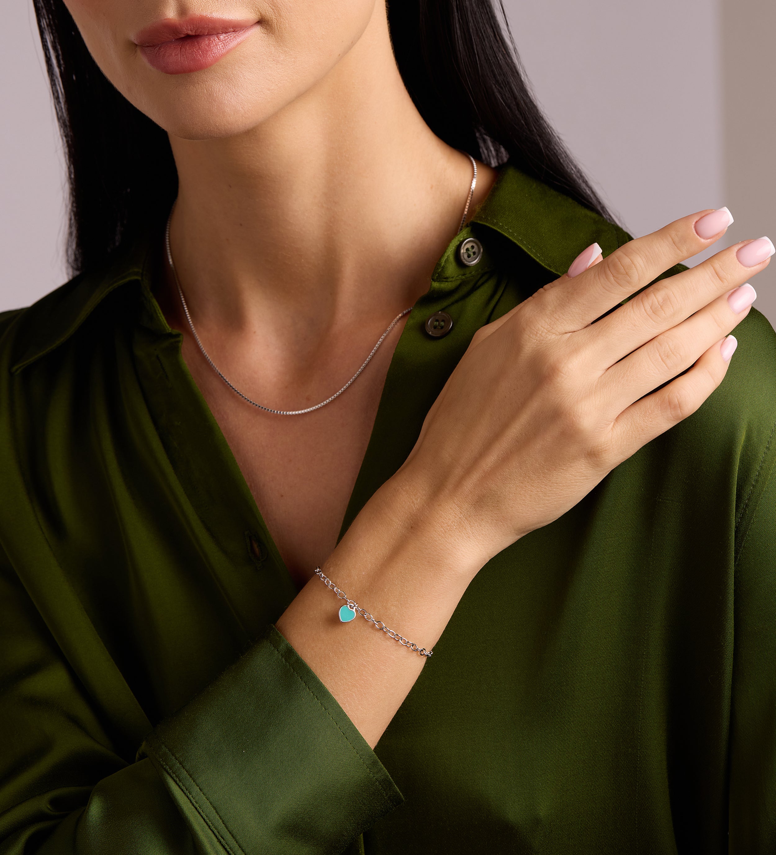 Turquoise Heart Chain Bracelet in Silver