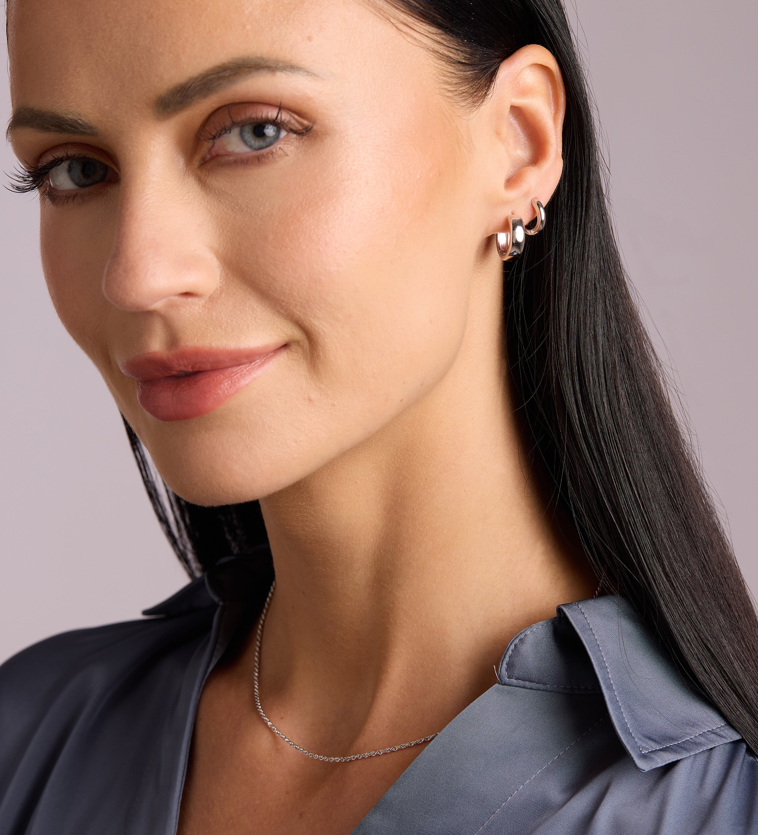 Tube Huggie Hoops in Silver