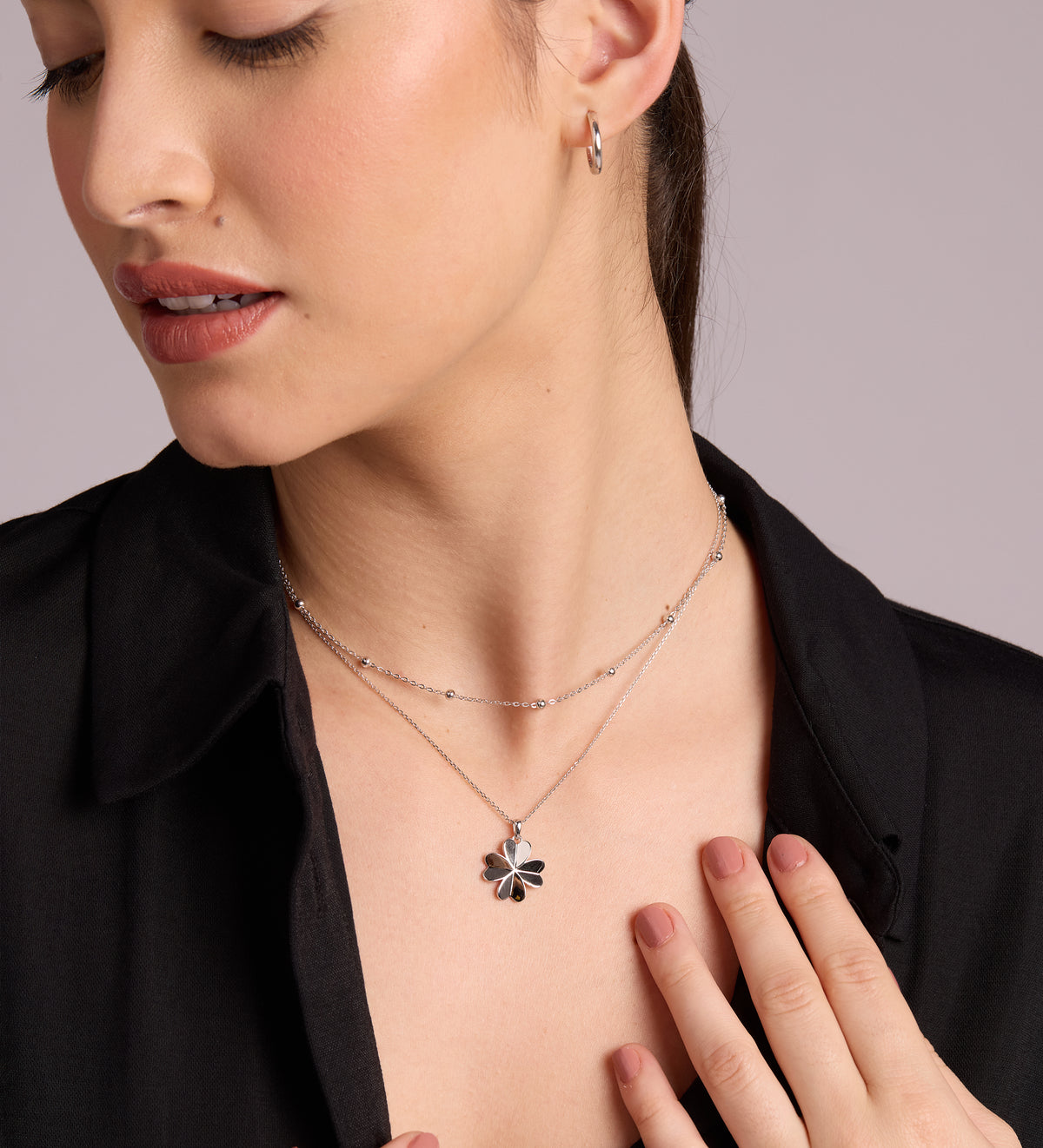 Dotted Chain Necklace in Rhodium Plating on 925 Silver - Ash & Harry
