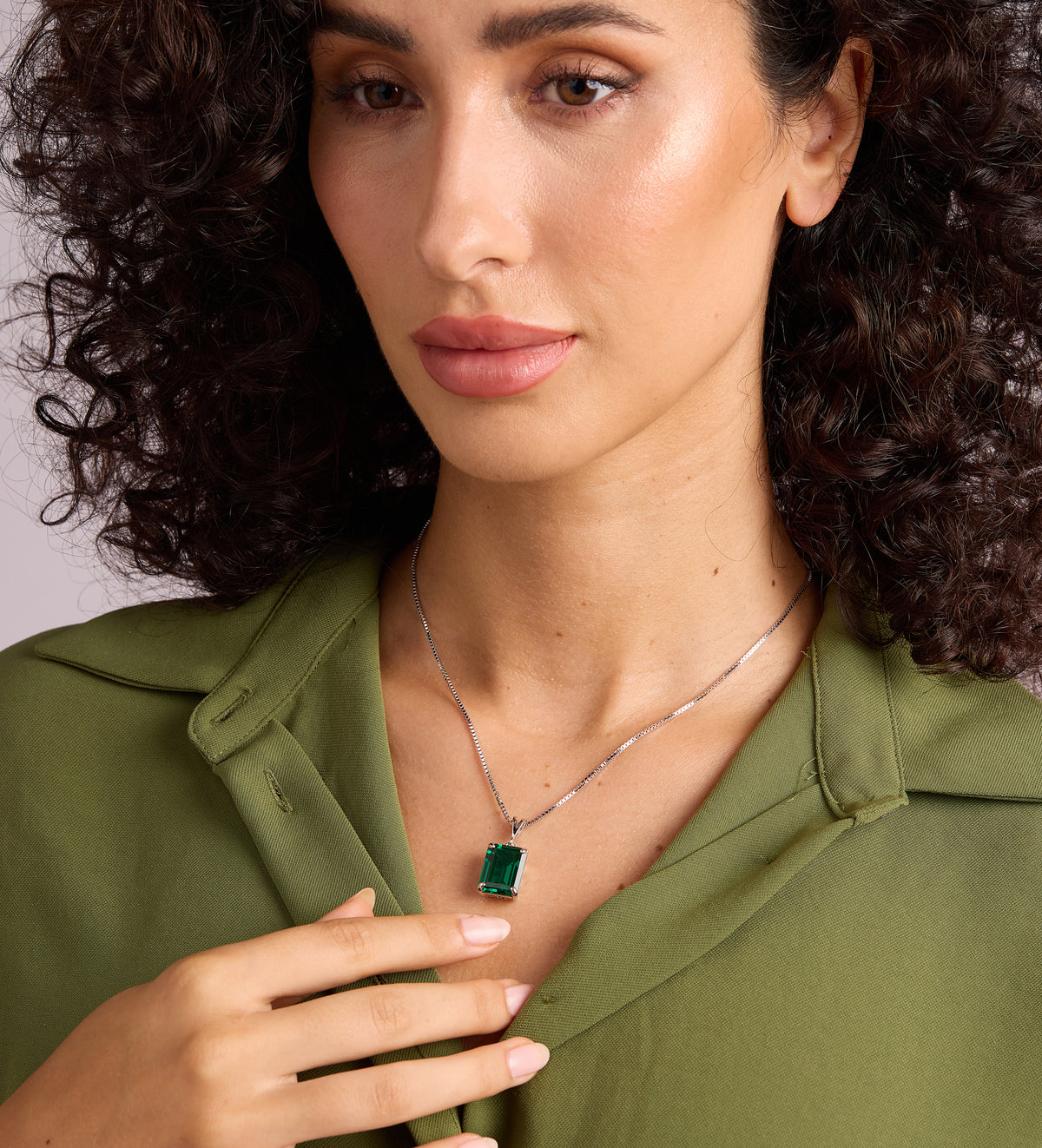 Emerald Cut Pendant Necklace in Rhodium Plating on 925 Silver - Ash & Harry