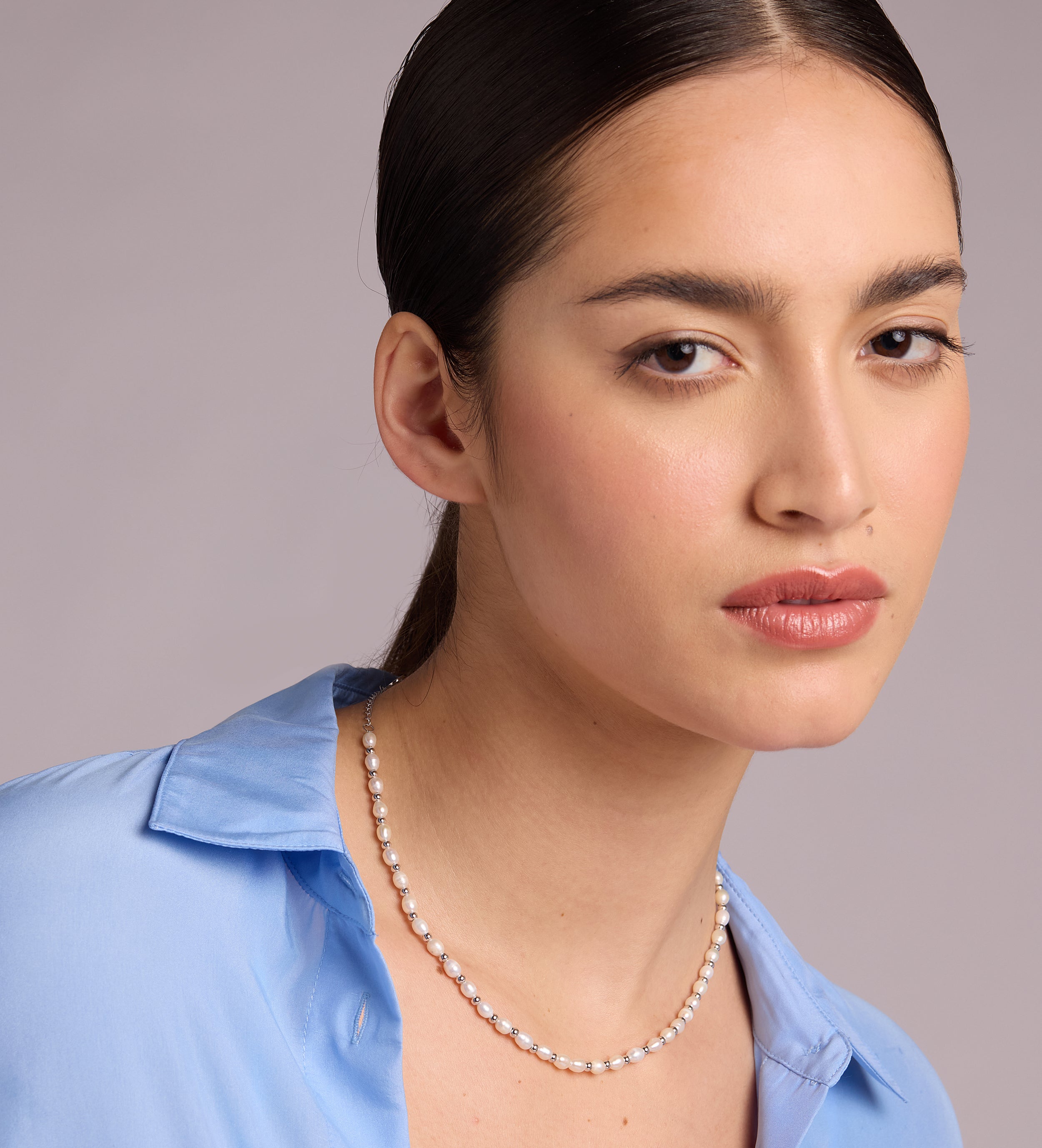 Pearl Beaded Necklace in Silver