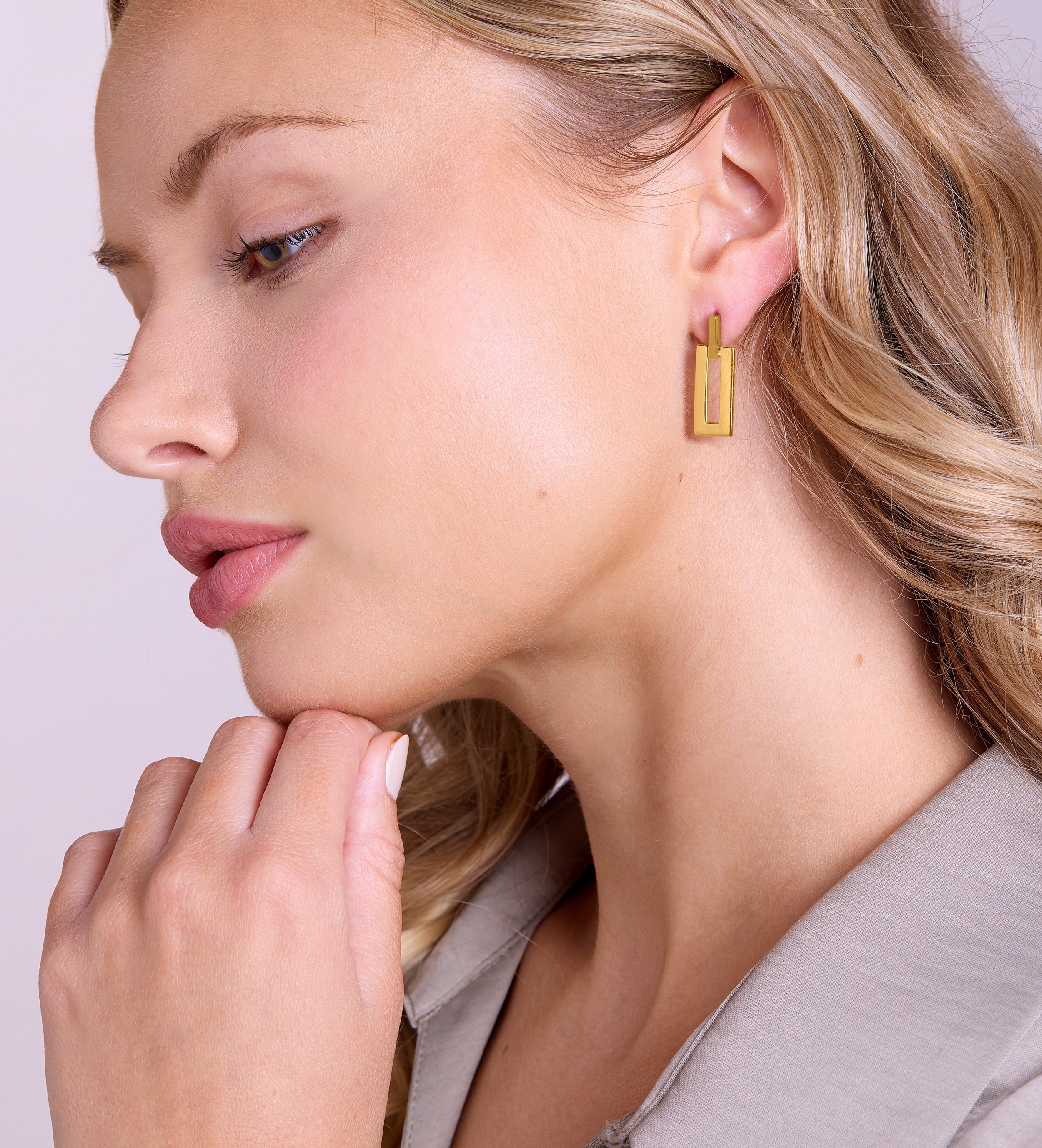 Rectangle Drop Earrings in Gold