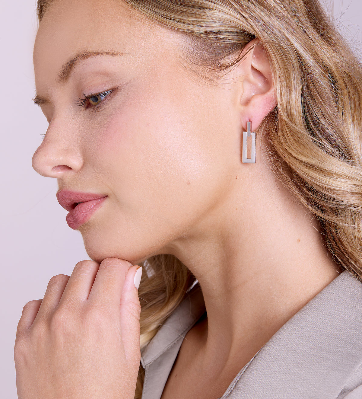 Rectangle Drop Earrings in Rhodium Plating on 925 Silver - Ash & Harry