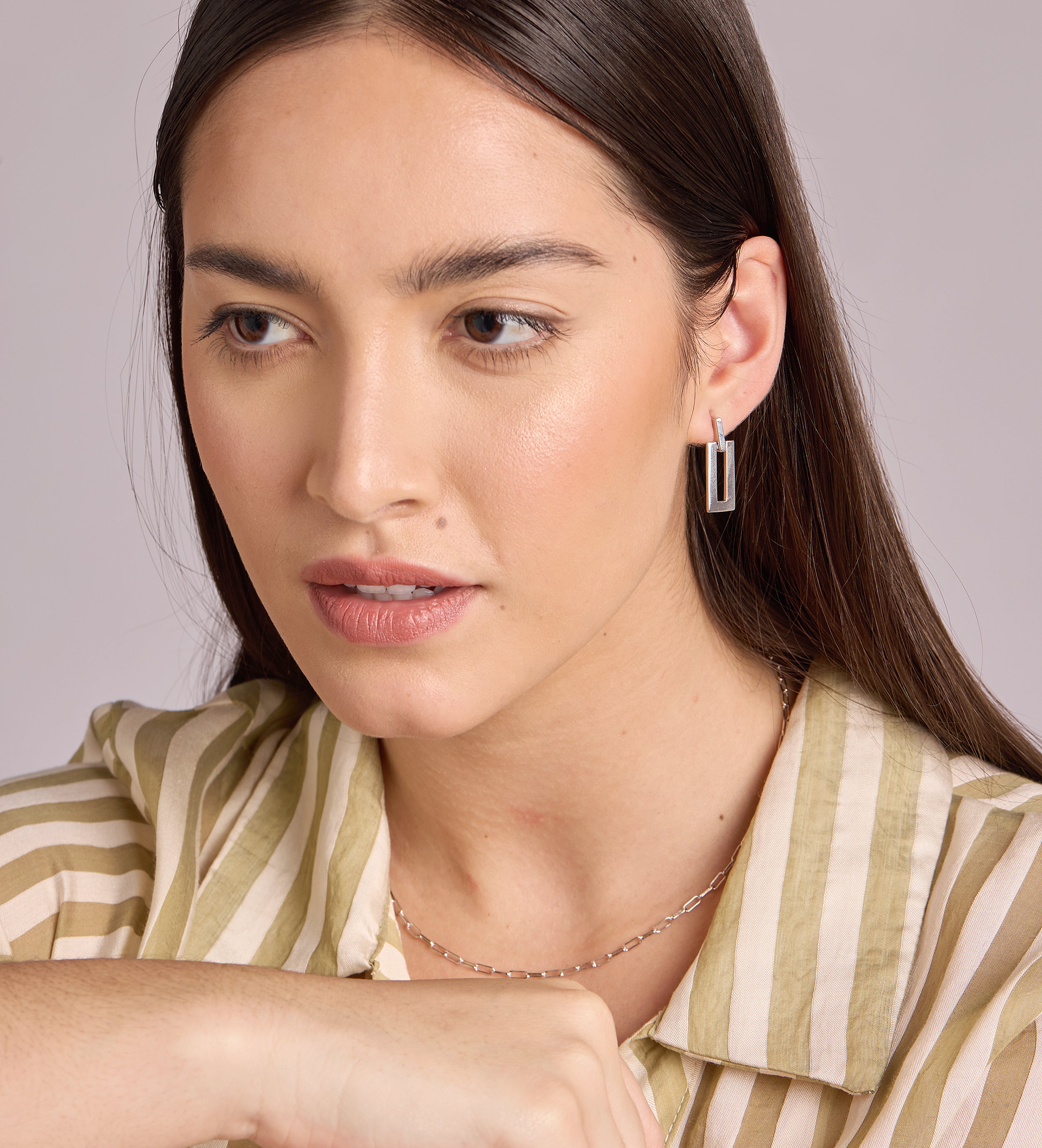 Rectangle Drop Earrings in Silver