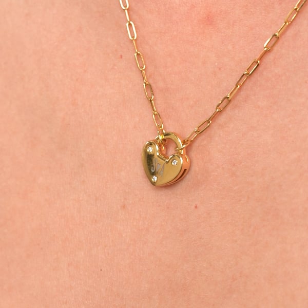 Heart Lock Necklace With Diamond - 18K Gold Vermeil