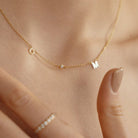 Initial Necklace With 0.03ct Round Diamond - 18K Rose Gold Vermeil