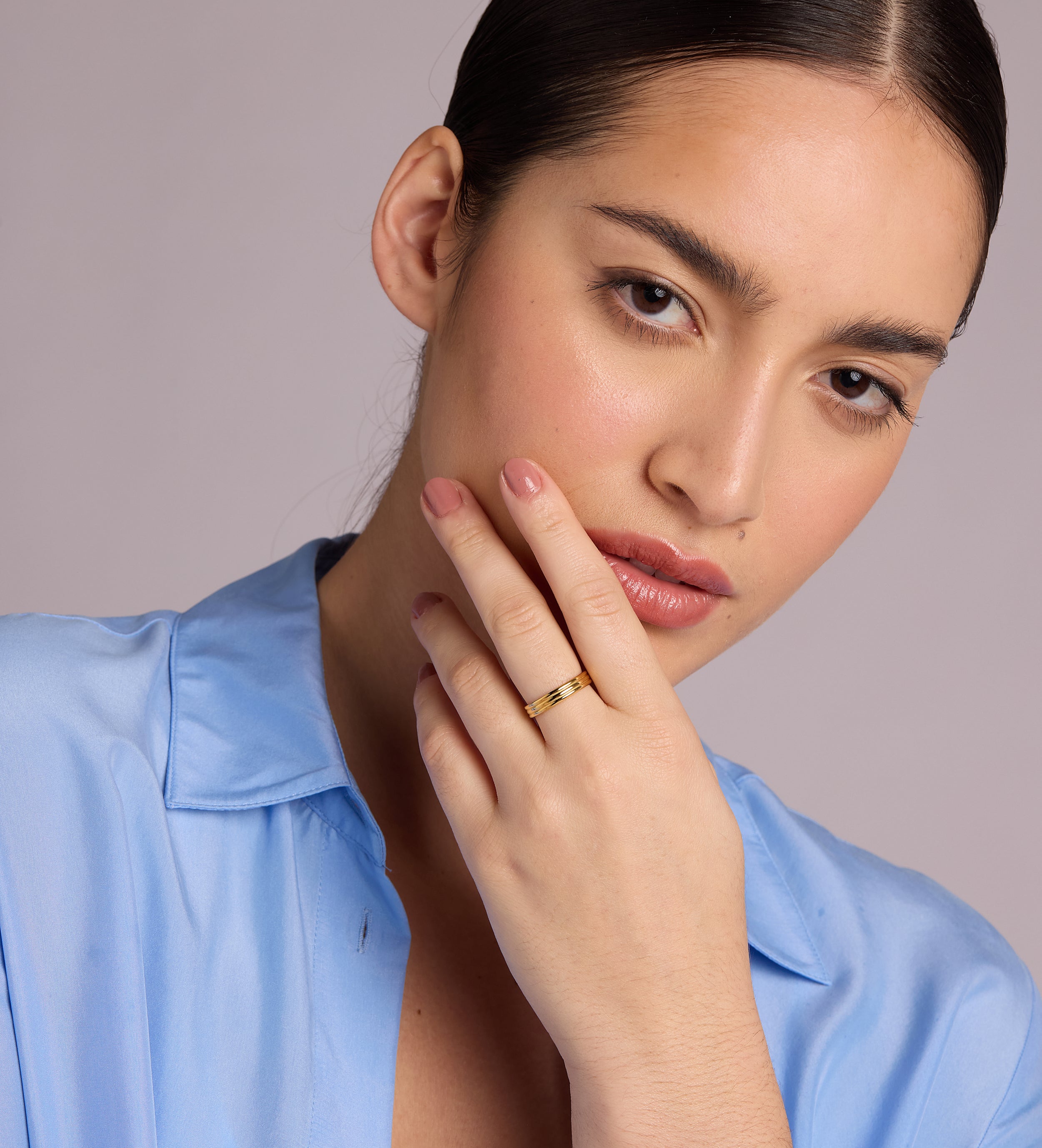 Trio Band Stacker Ring in Gold