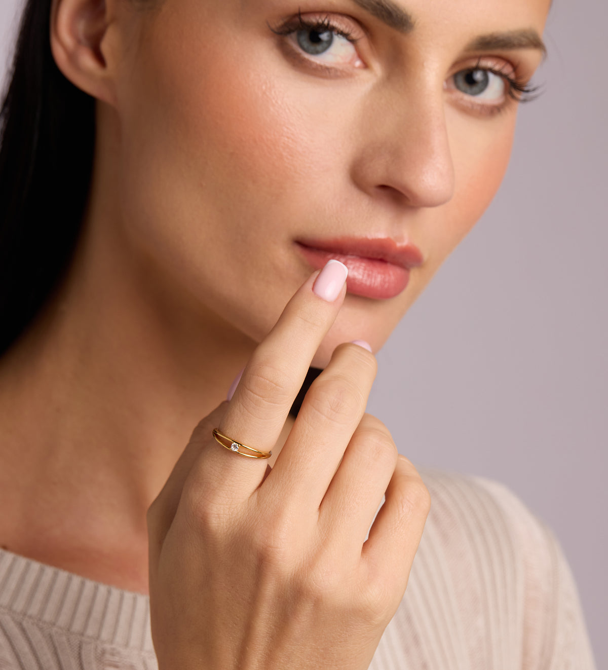 Double Band Solitaire Ring in 18k Gold Plating on 925 Silver - Ash & Harry
