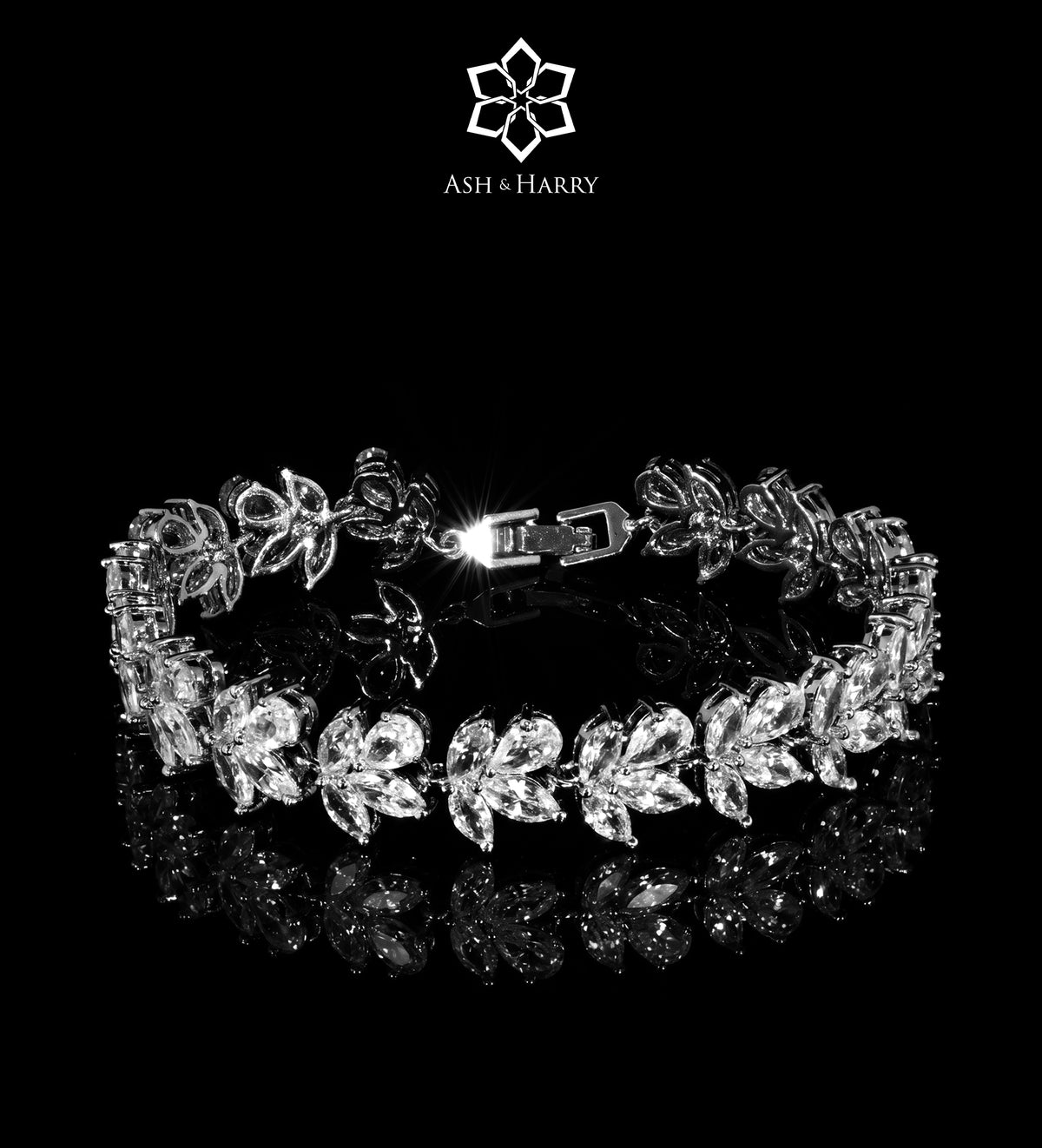 Aaliyah Royal White Bridal Full Set with Marquise - Cut Simulated Diamonds, Rhodium Plated - Ash & Harry