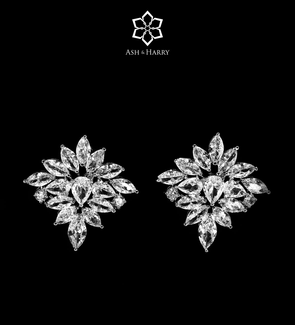 Aaliyah Royal White Bridal Full Set with Marquise - Cut Simulated Diamonds, Rhodium Plated - Ash & Harry