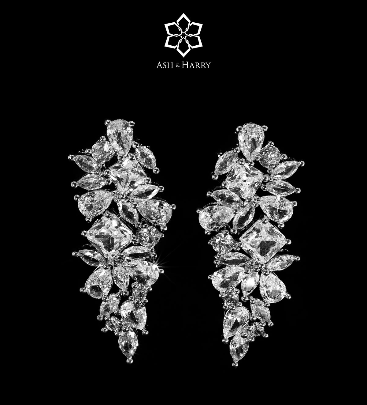 Andalusia Royal White Bridal Full Set with Cushion - Cut Simulated Rubies in Hand - Set Simulated Diamonds, Rhodium Plated - Ash & Harry