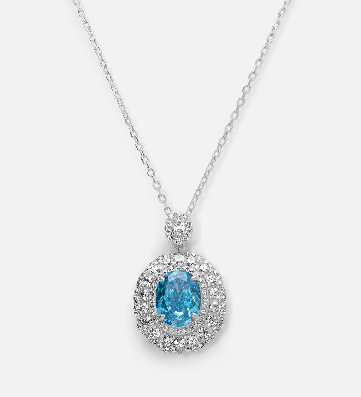 Aquamarine Halo Pendant in 925 Silver High Quality Simulated Diamonds and Crafted Pear - Cut Aquamarine Stone - Ash & Harry