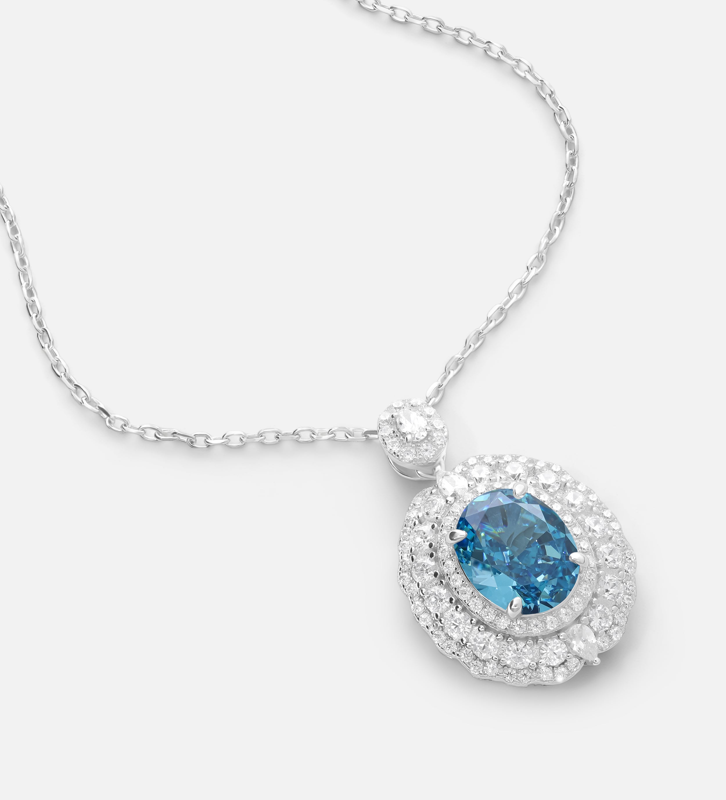 Aquamarine Halo Pendant