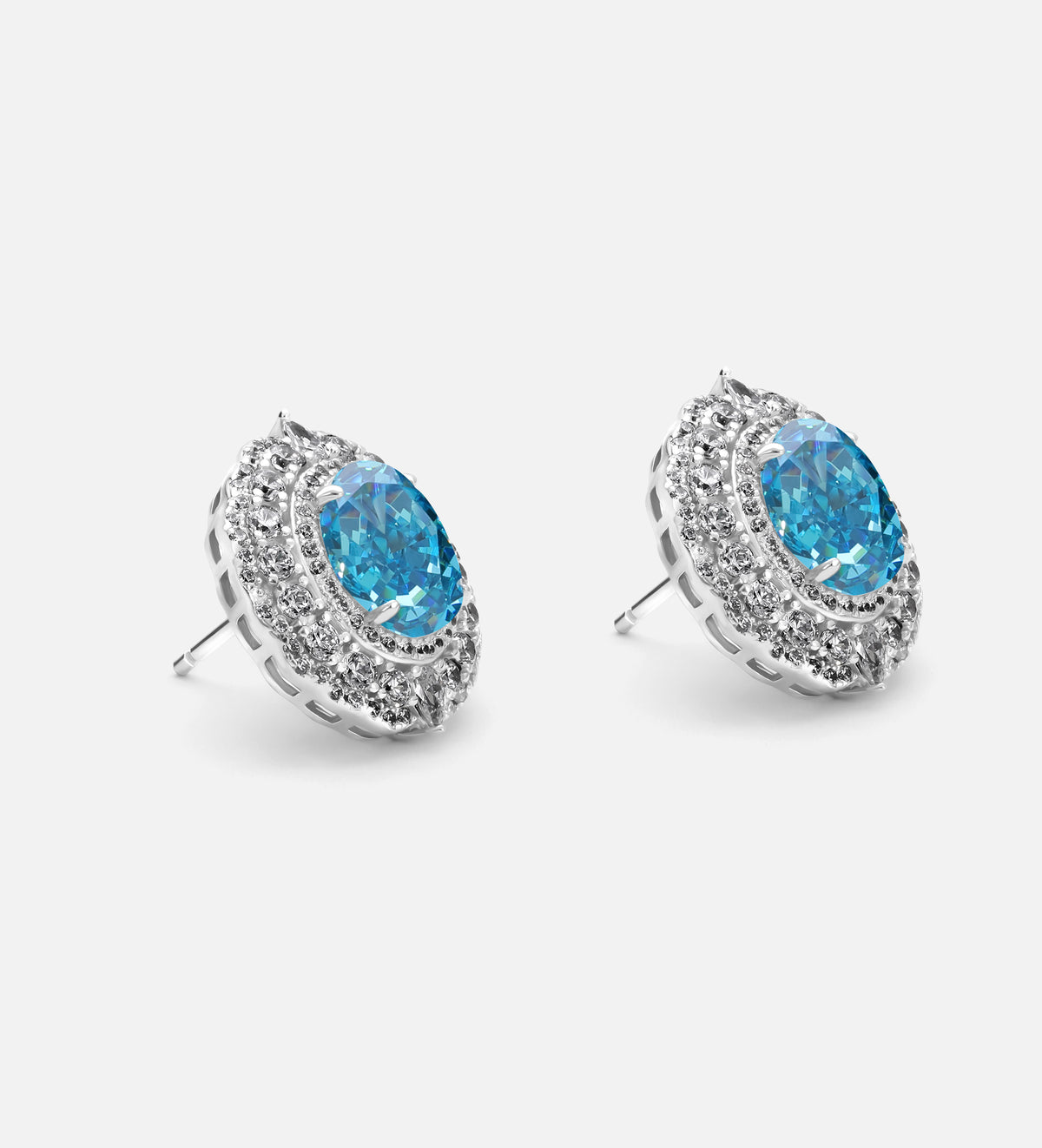 Aquamarine Halo Full Set in Silver - 2 Items - Ash & Harry