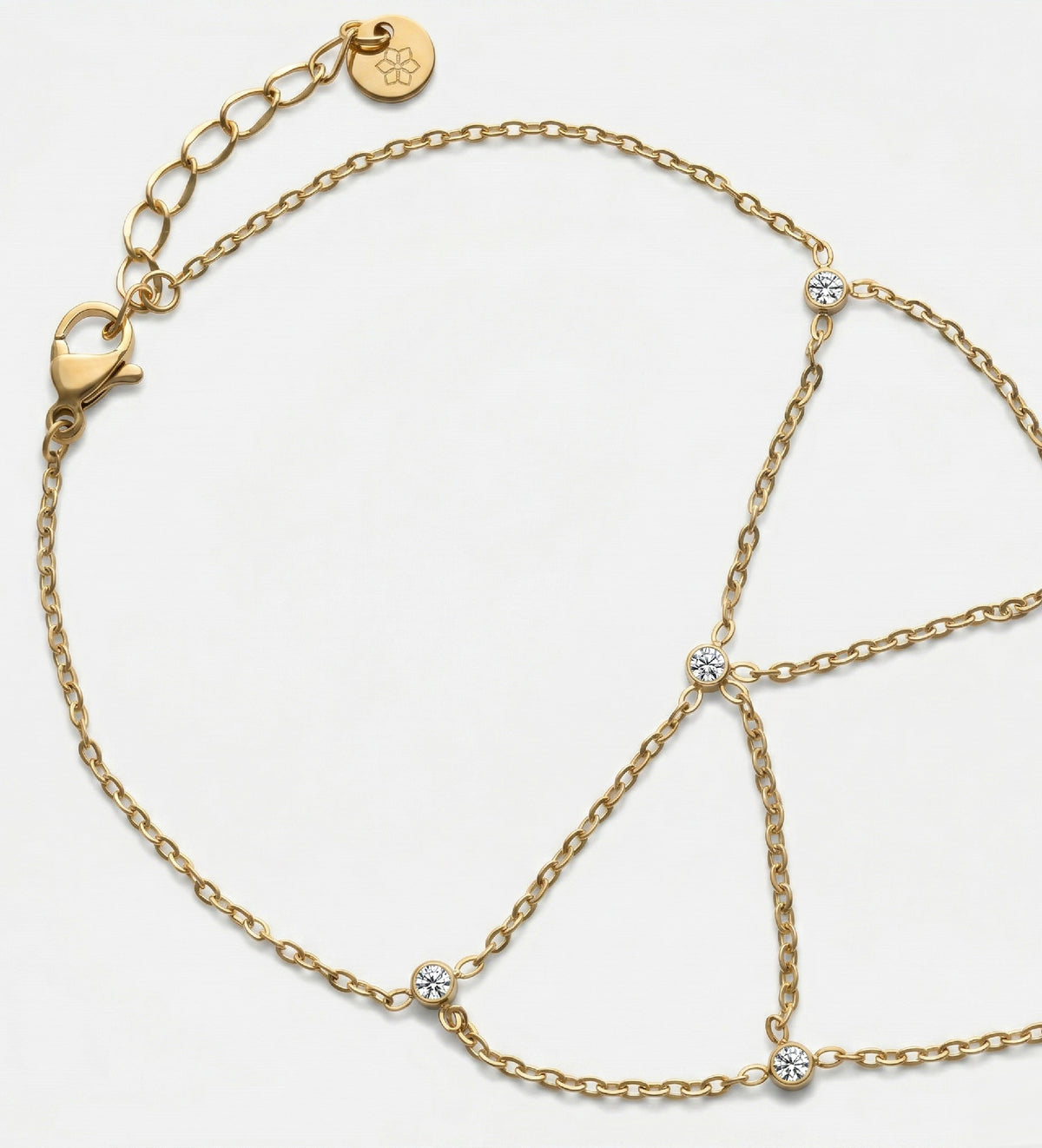 Aura Triangle Hand Chain in Gold With High Quality Simulated Diamonds - Ash & Harry
