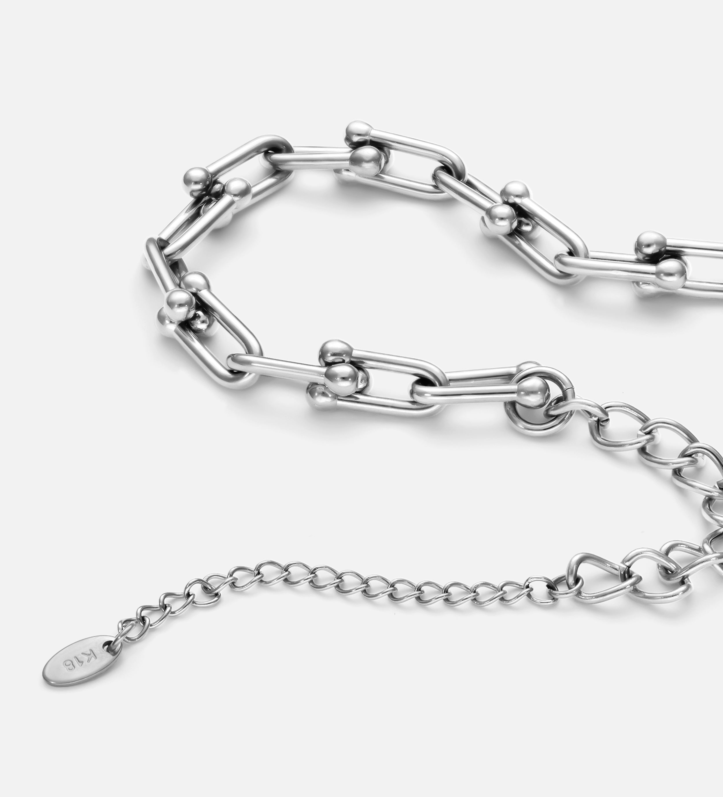 Beaded Link Chain Bracelet In Silver